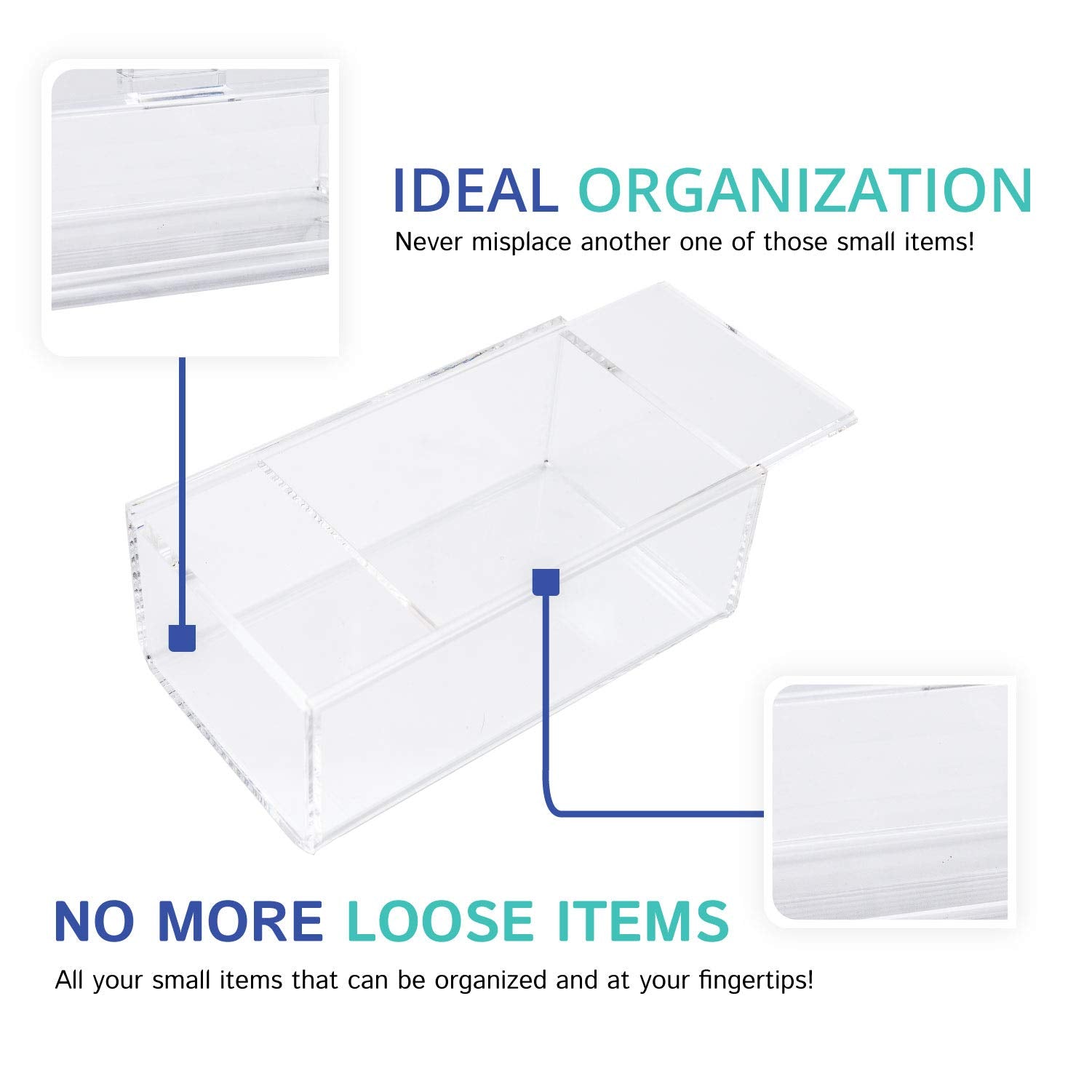 Huang Acrylic Clear Catchall Storage Container With Sliding Lid | 4.75''X8''X3.25'' Rectangle Bin For Organizing Kitchen, Bedroo