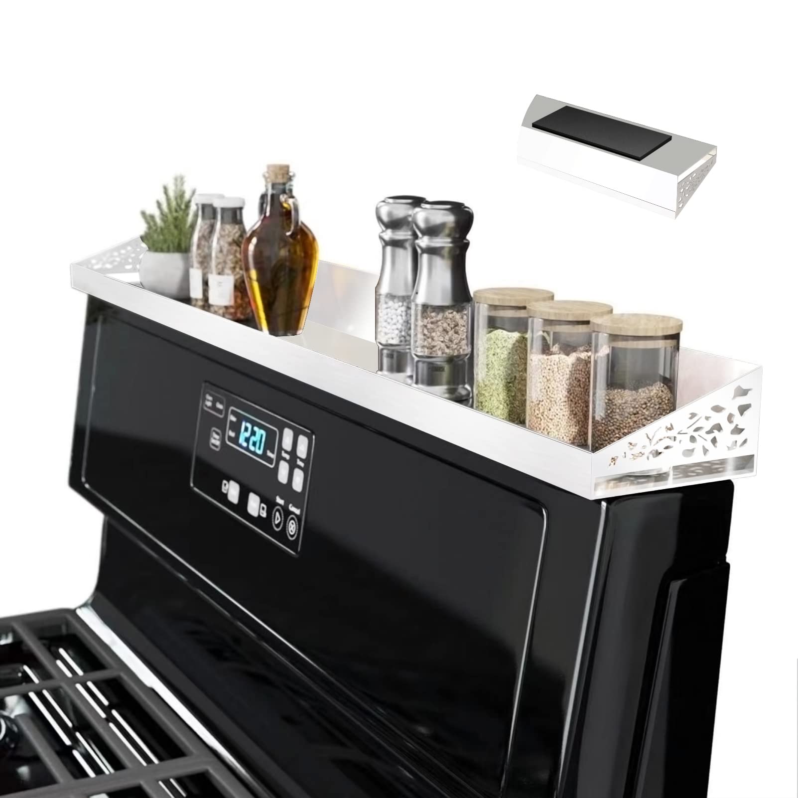STUTOV 30 Magnetic Stove Top Shelf - Magnetic White Spice Rack and Seasoning Organizer - Kitchen Shelf for Back of Stove - Over 