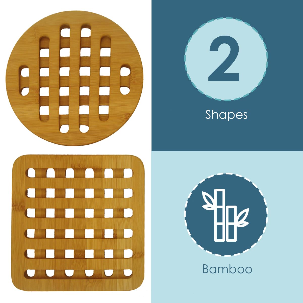 Home Basics Square And Circle Natural Bamboo Trivet Set, Pack Of 2
