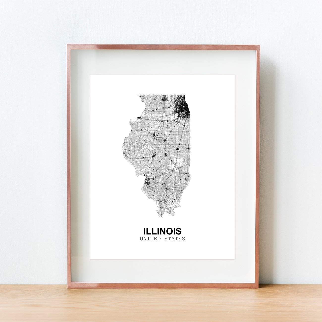 Eleville 11x14 Unframed Illinois Abstract Map Art Print - White Paper, Model wgn170, Minimalist Wall Decor for Home & Office