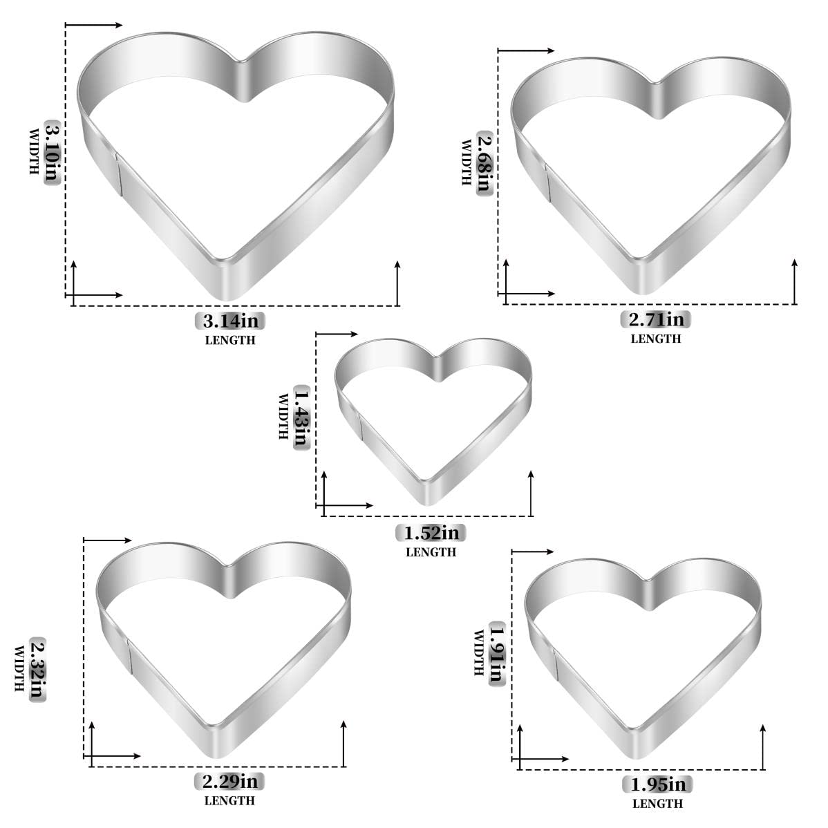Heart Cookie Cutter Set, Gtmkina 5 Pieces Stainless Steel Small Biscuit Cutters Heart Shaped Mold For Kids Holiday Birthday Part