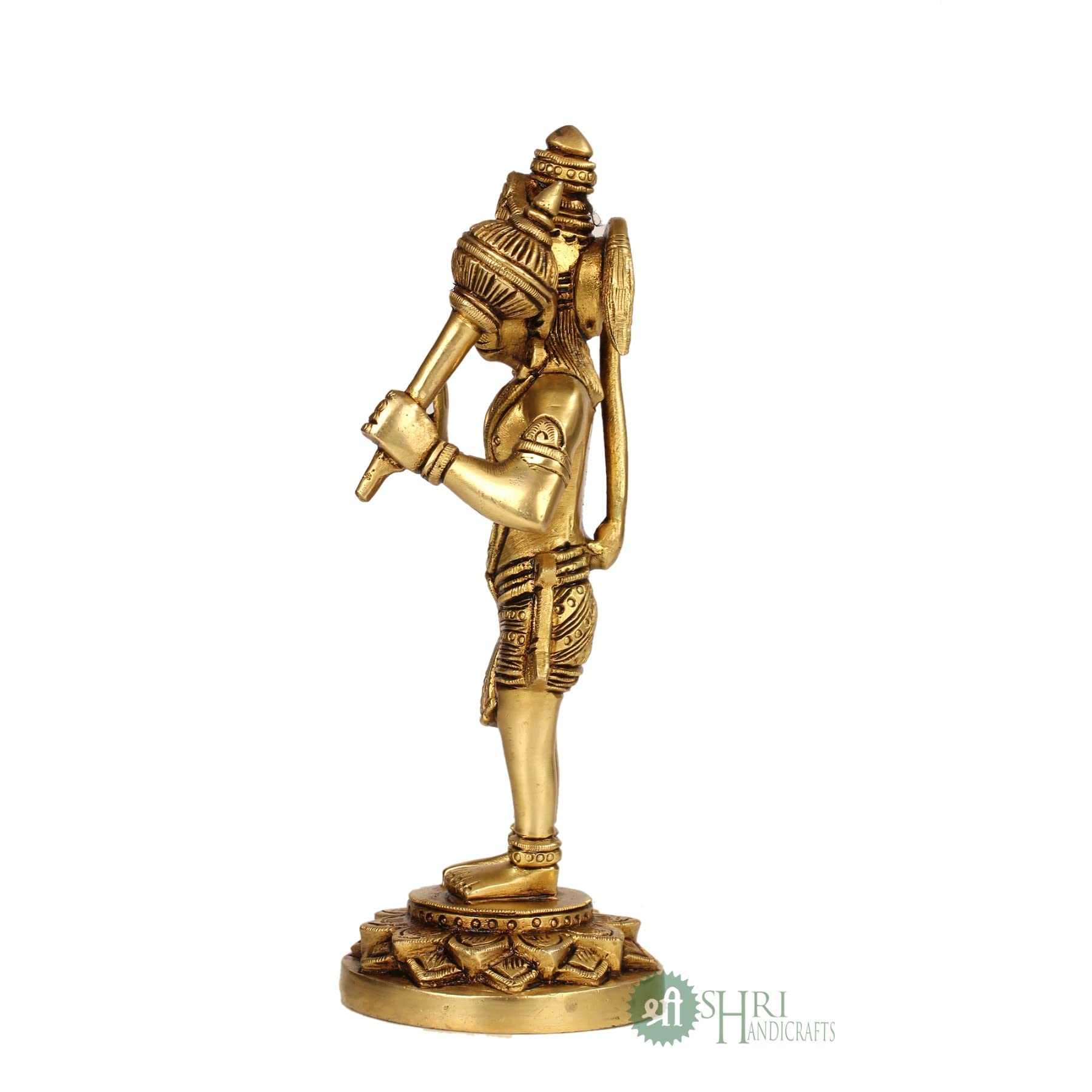 INDICAST Brass Standing Hanuman ji Bajrangbali Sankat Mochan Idol Murti for Home Office Decor- Height 20 Cms