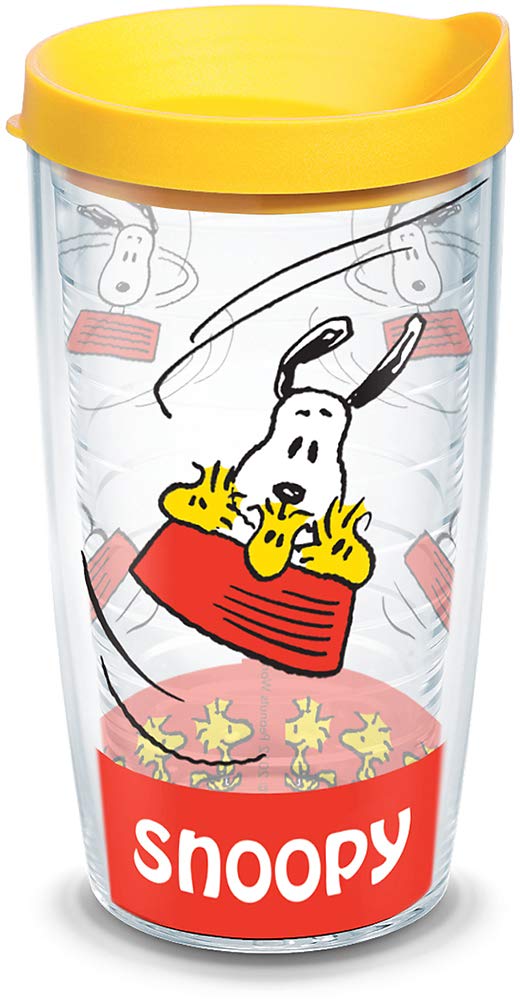 Tervis Peanuts  Snoopy Insulated Tumbler with Wrap and Yellow Lid, 16oz, Clear