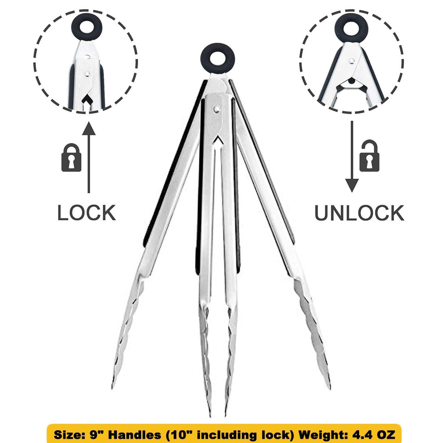 Hinmay Stainless Steel Kitchen Tongs 9-Inch Cooking Tongs, Set Of 3