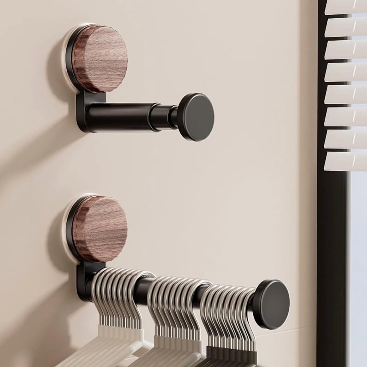 Home Cube 1 Pc Suction Cup Retractable Clothes Hanger, Wall Mounted Plastic Telescopic Cloth Rack, No Drill Extendable Drying Ra