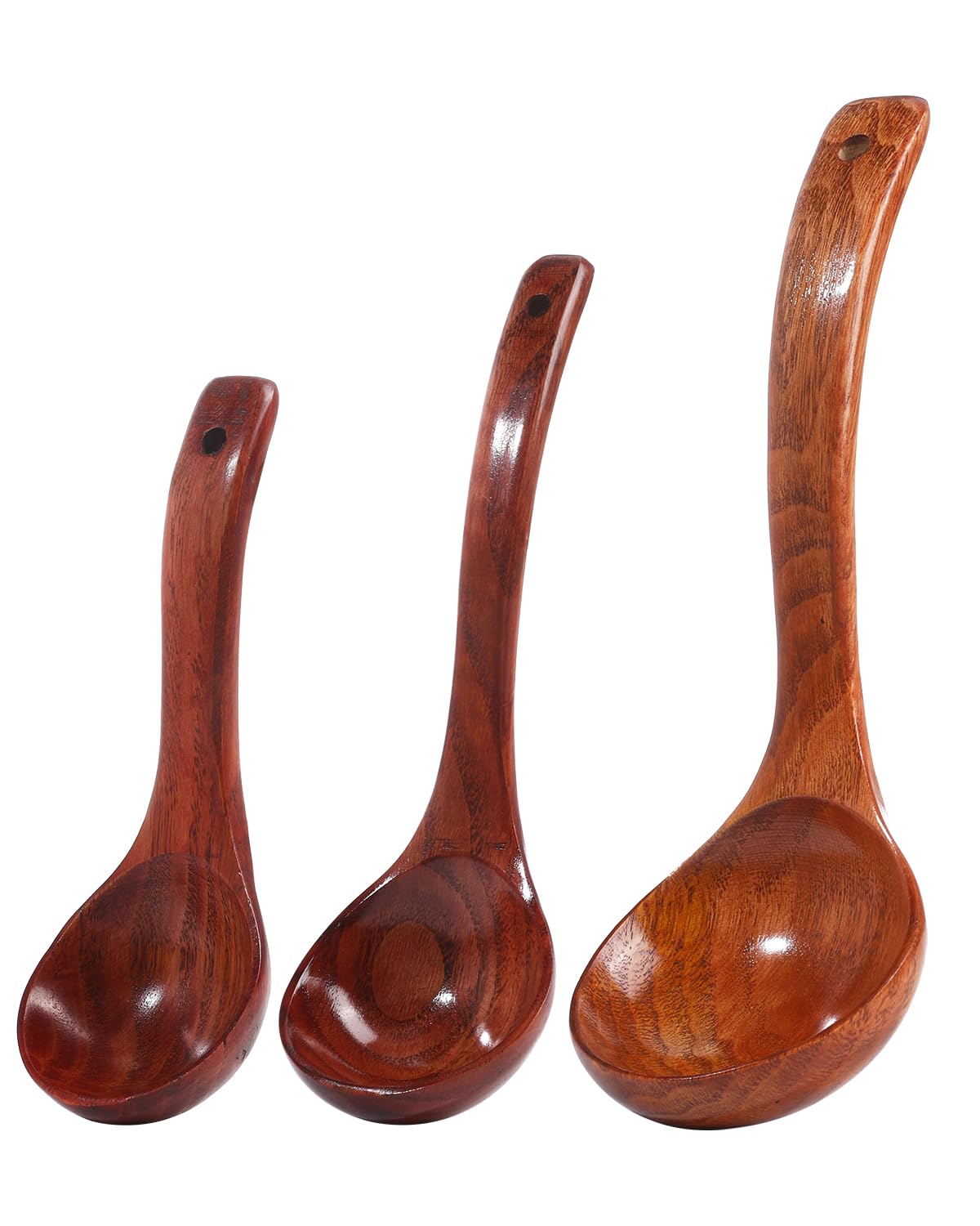 EORTA 3 Size Deep Wooden Spoons for Cooking serving, Oversized Wooden Ladles for Soup, Large Capacity Teak Ladle with Long Handl
