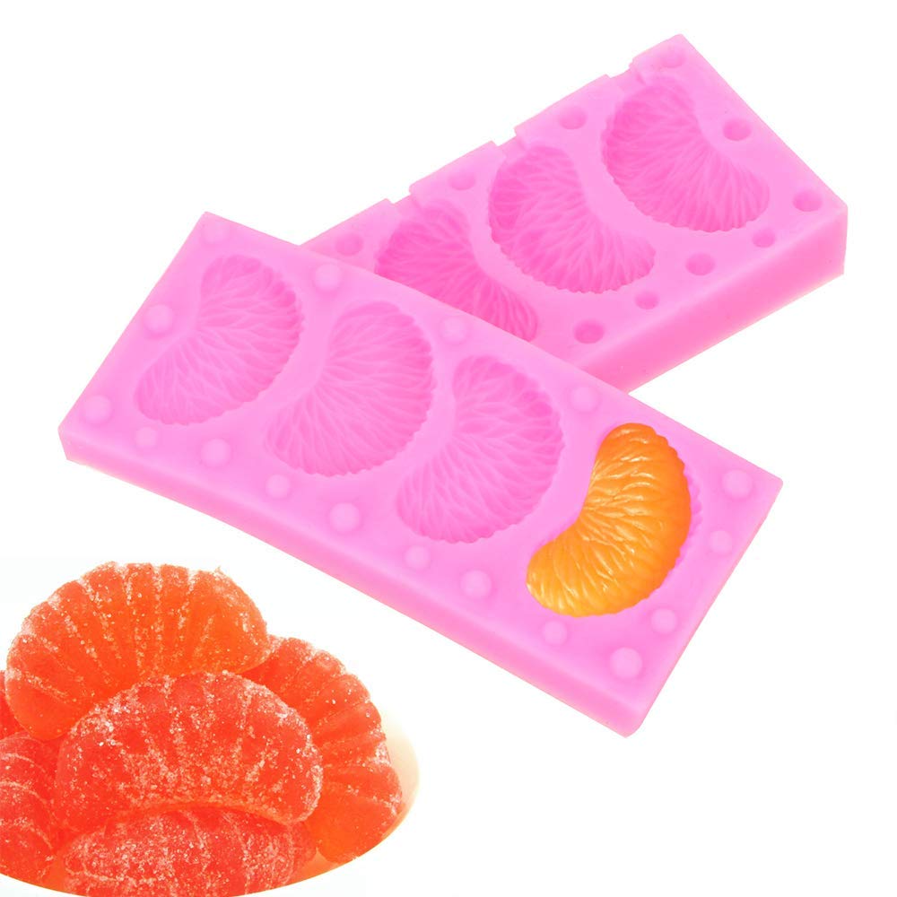 3D Tangerine Slice Silicone Mold With 20Pcs Lollipop Sticks, Mandarin Orange Segments Fruit Fondant Gum Paste Icing Mold For Cak