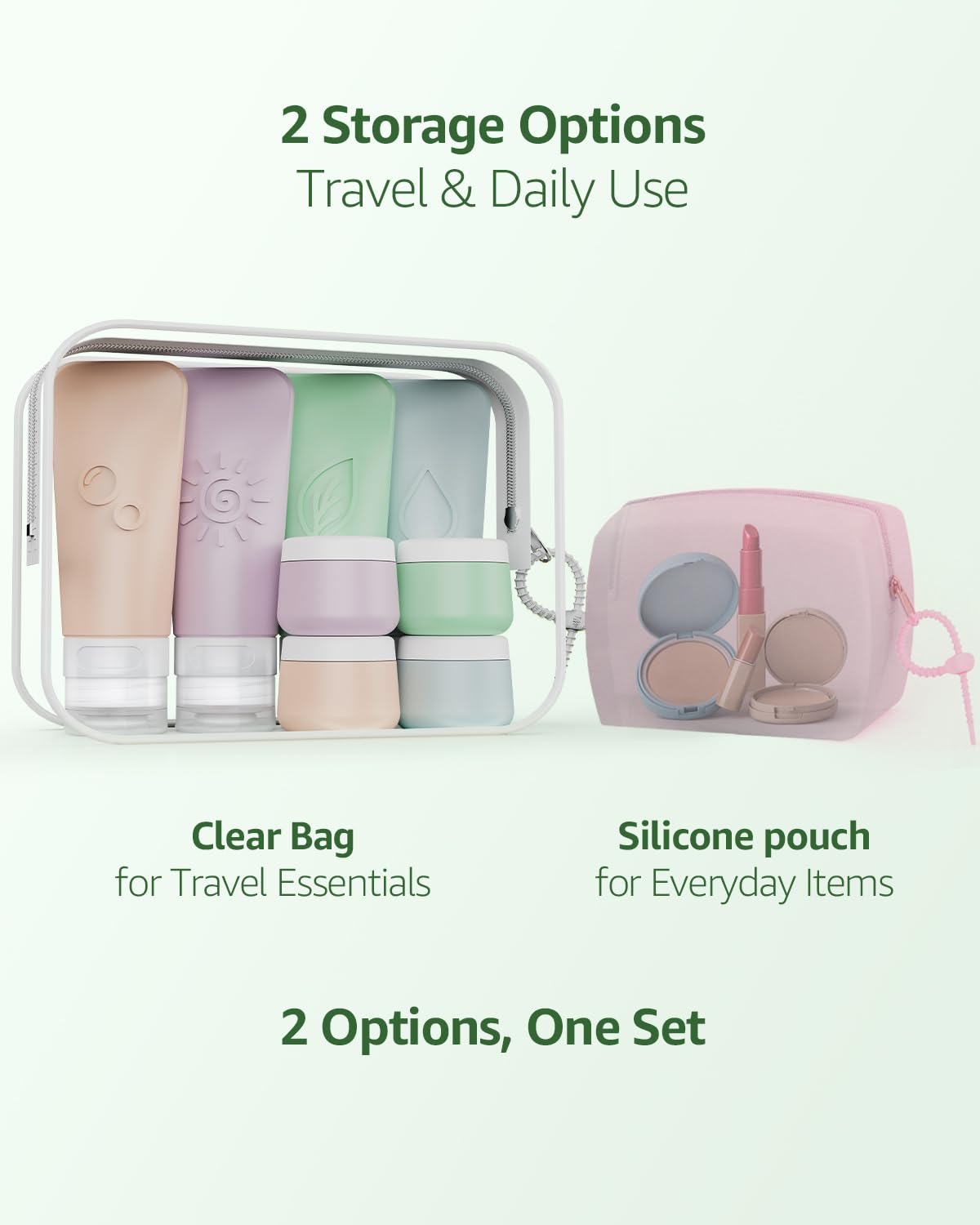KLKE 23-Piece All-in-One Silicone Travel Bottles Set - TSA Approved Leakproof Toiletry Kit with Double Bags, Flat Easy-Squeeze B