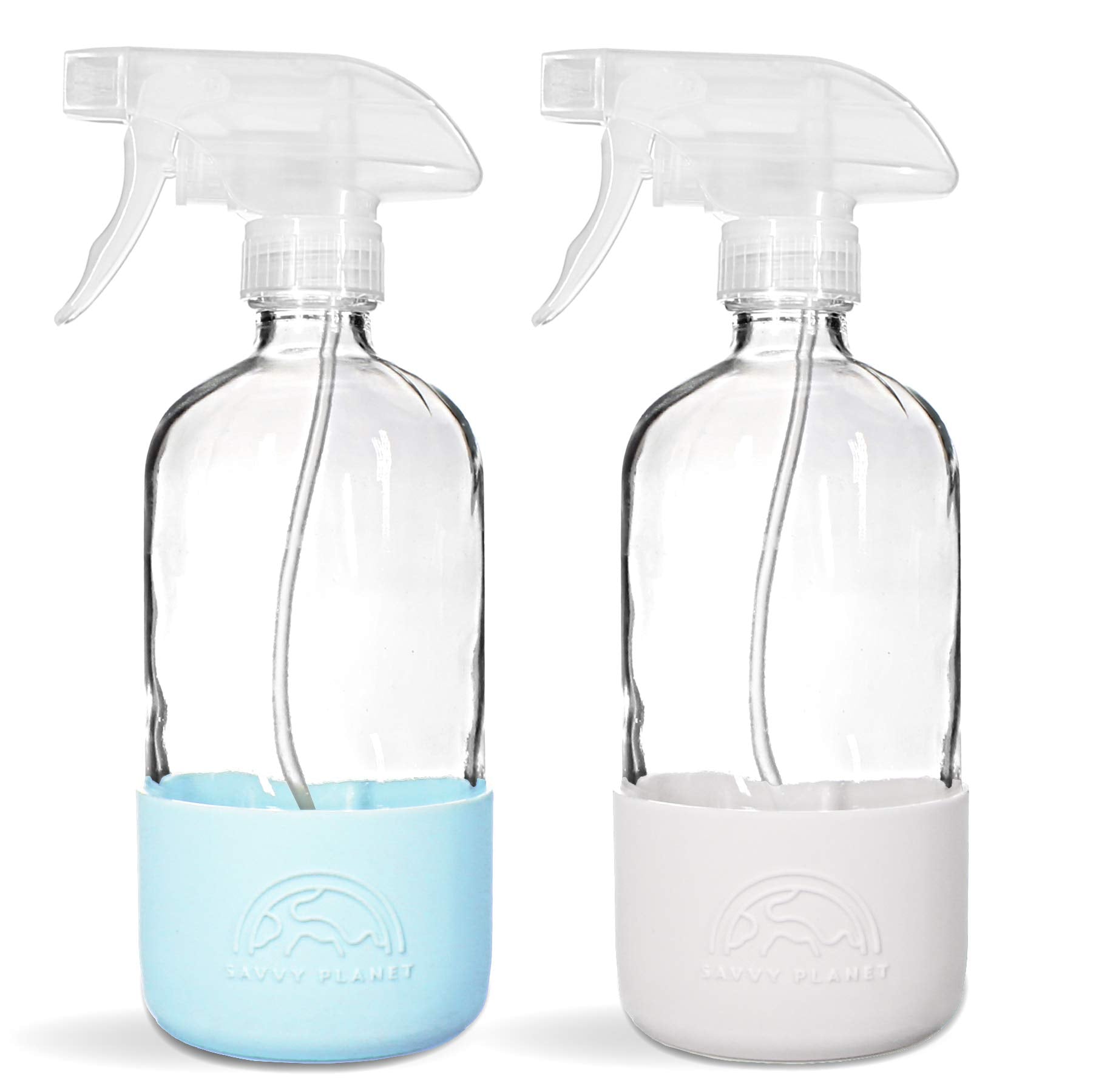 Savvy Planet - Glass Spray Bottles For Cleaning, Silicone Sleeve Bottom For Protection, Reusable Glass Spray Bottles 16 Oz With