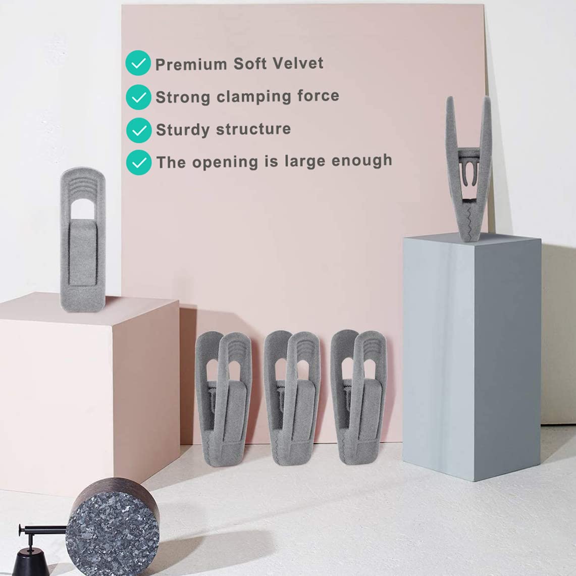 Tofiigrem Grey Velvet Hangers Clips (80-Pack), Non-Slip Strong Velvet Hangers Clips For Velvet Skirt Hangers, Velvet Pants Hange