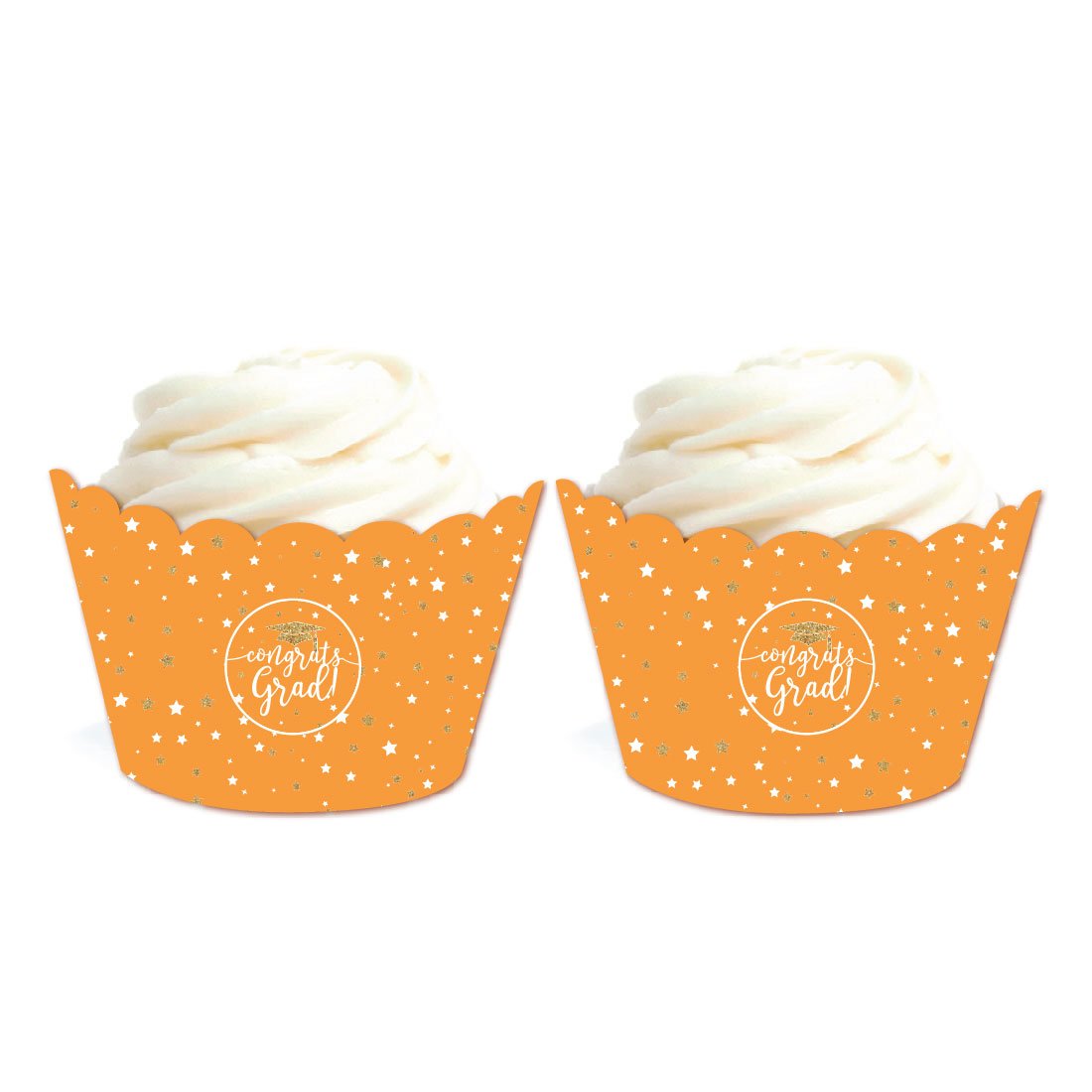 Andaz Press Orange And Gold Glittering Graduation Party Collection, Cupcake Wrappers, 20-Pack