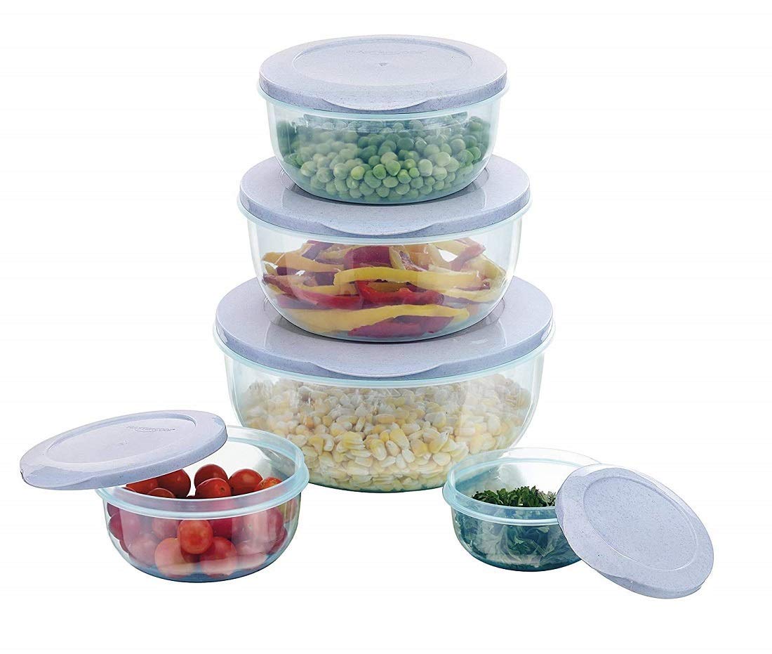 Hoshila172 Plastic Round Airtight Container  (2700 Ml, 1700 Ml, 1000 Ml, 580 Ml, 290 Ml), 5 Piece, Multicolour
