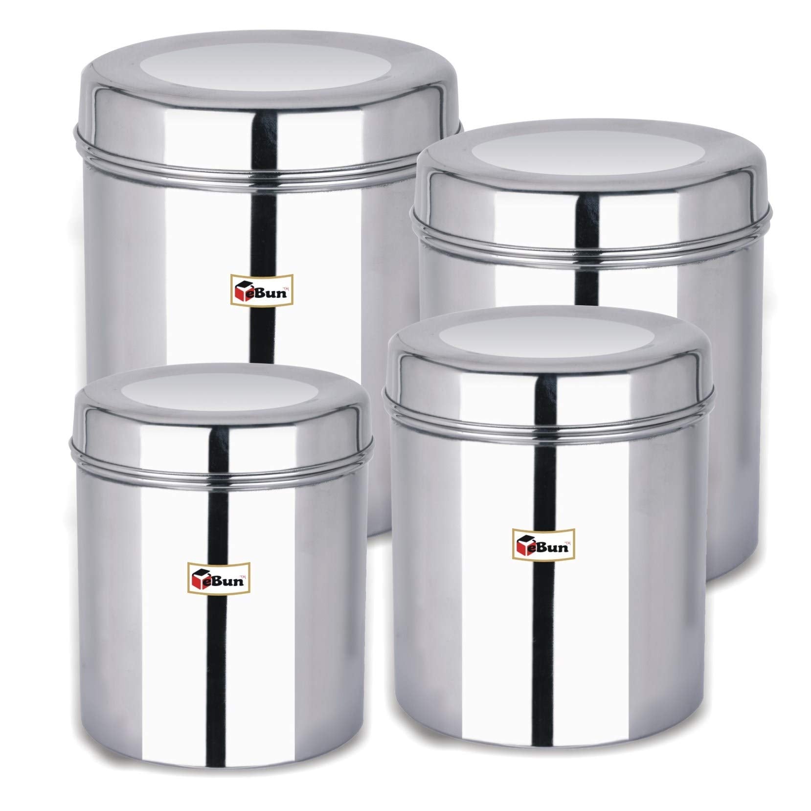 Ebun Stainless Steel Containers For Kitchen Storage 5Kg Steel Dabba Set For Kitchen Combo Of 4 Different Size Containers