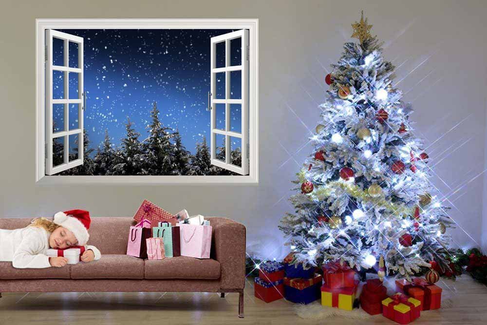 Wall26 Snow Falling On The Pine Trees Outside Of The Window On Christmas Eve Night | Peel And Stick Self-Adhesive Wall Mural - 3
