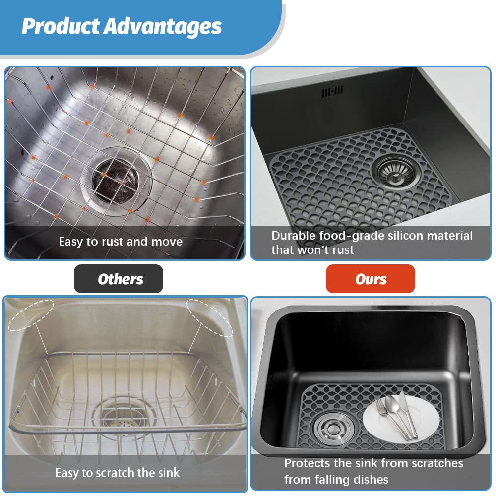 Finphoon Sink Protectors For Kitchen Sink,Kitchen Sink Mats, 2Pcs 13.8'' X 11.4'' Sink Mats For Bottom Of Kitchen Sink, Heat-Res