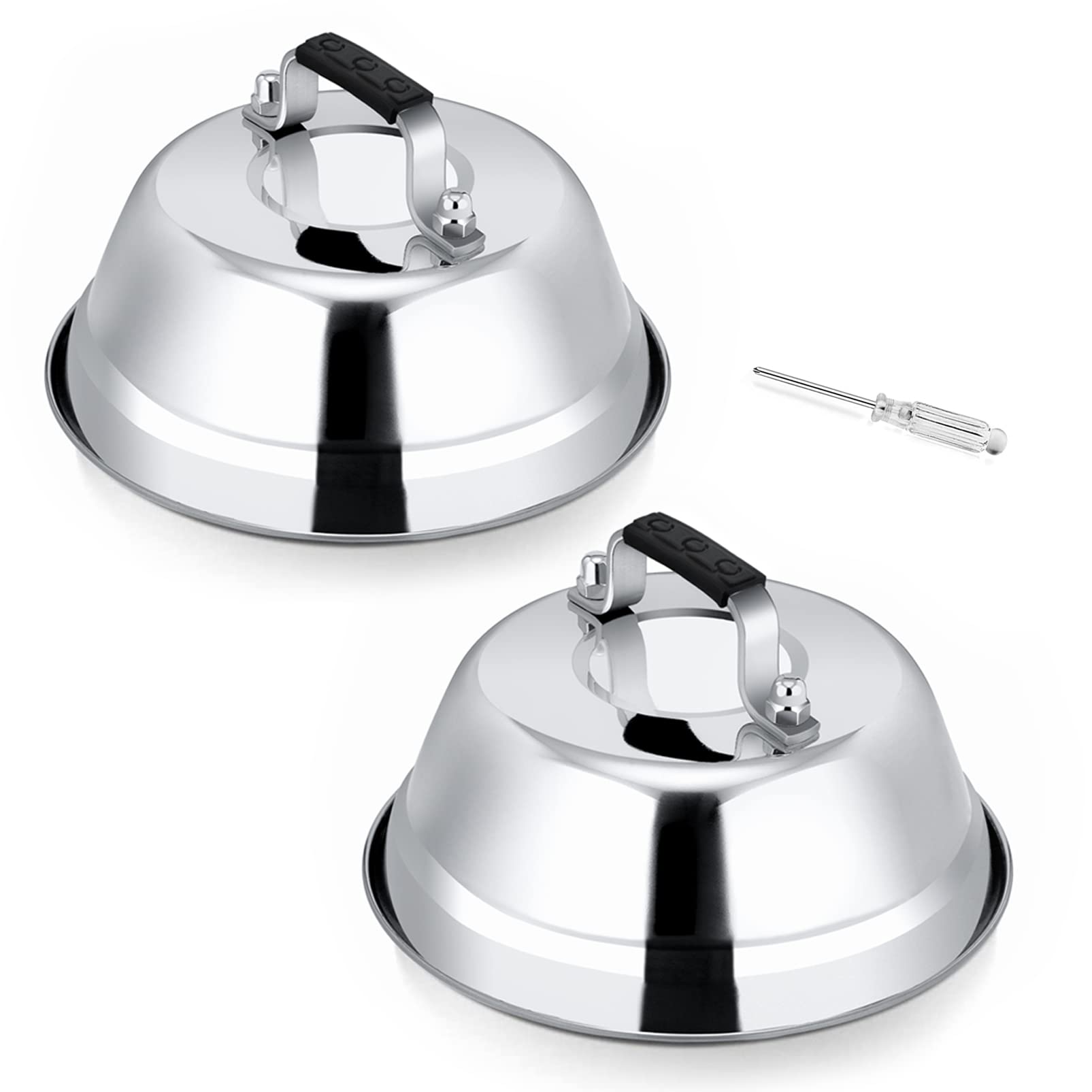 Leonyo 2 Pcs 6.5 Inch Heavy Duty Cheese Melting Dome - Stainless Steel Round Basting Steam Cover For Grilling Flat Top Cast Iron