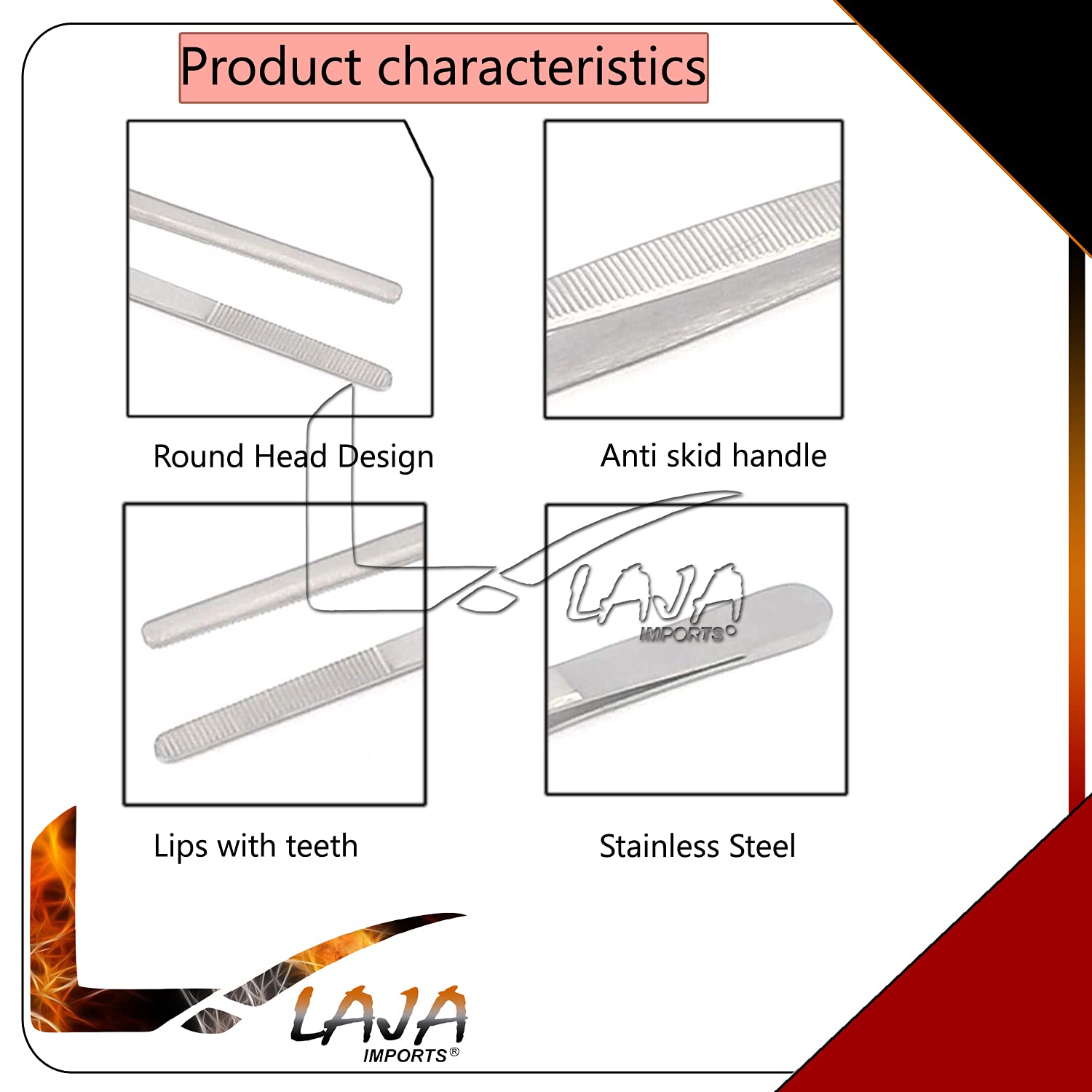 Laja Imports Stainless Steel Extra-Long 18 Inch Tongs Tweezers With Precision Serrated Tips For Garden, Kitchen, Indoor & Outdoo