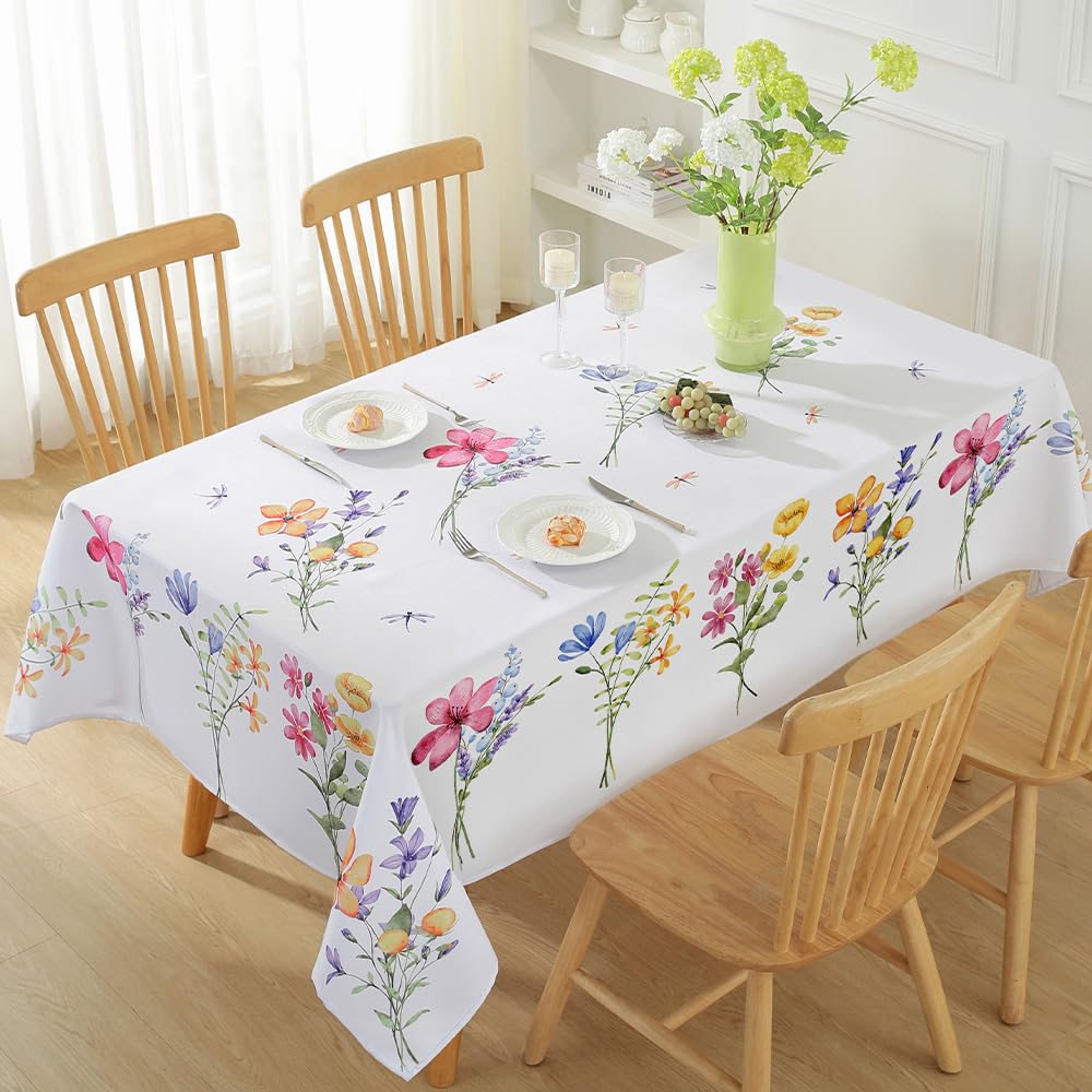 Matirug Spring Summer Rectangle Table Cloths 60X120,Floral Bouquet Washable Polyester Tablecloths,Flower Botanical Spill Proof F