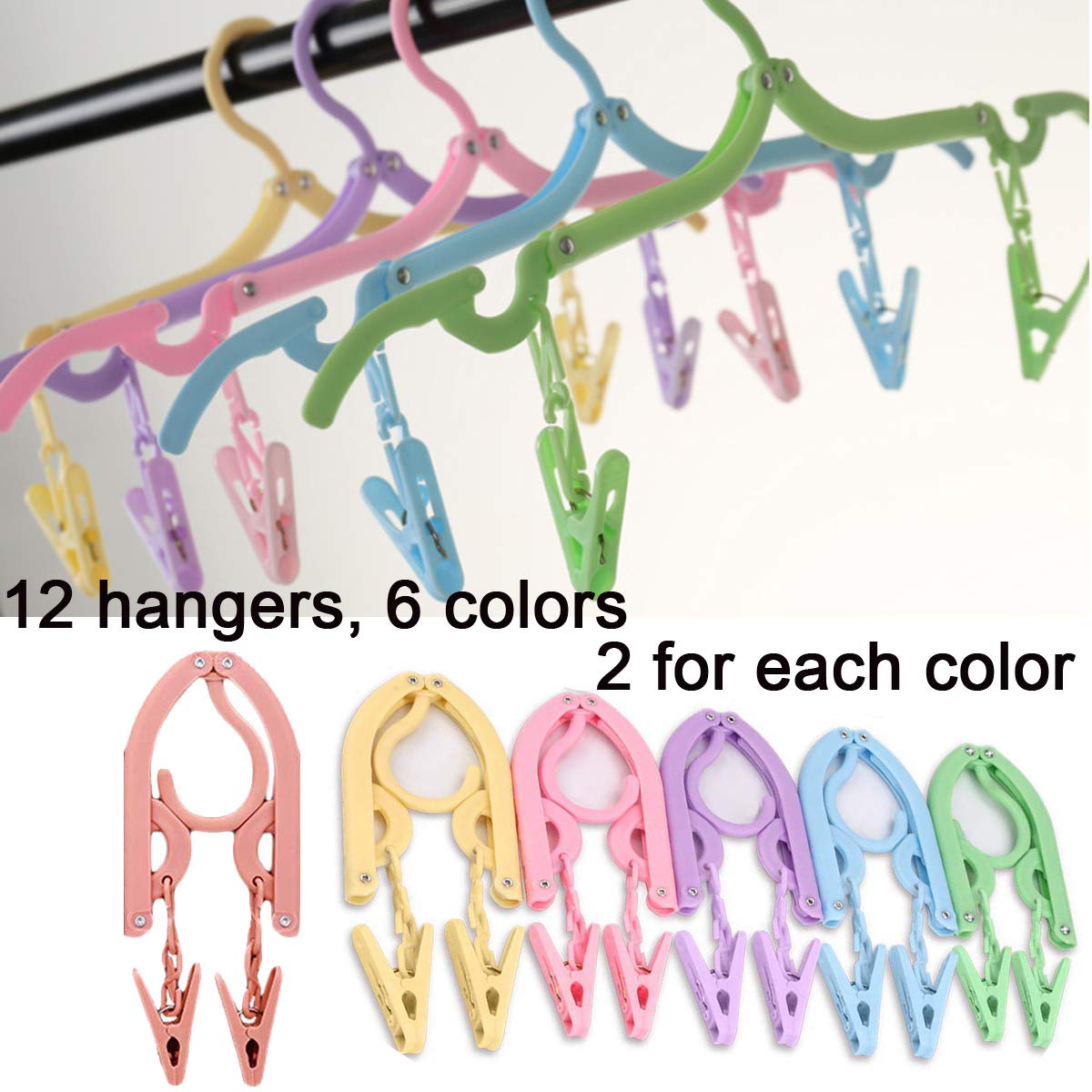 Youowo Travel Hangers With Clips Portable Folding Clothes Hangers 12 Pcs With 24 Pcs Hanger Clips For Scarves Suits Trousers Pan