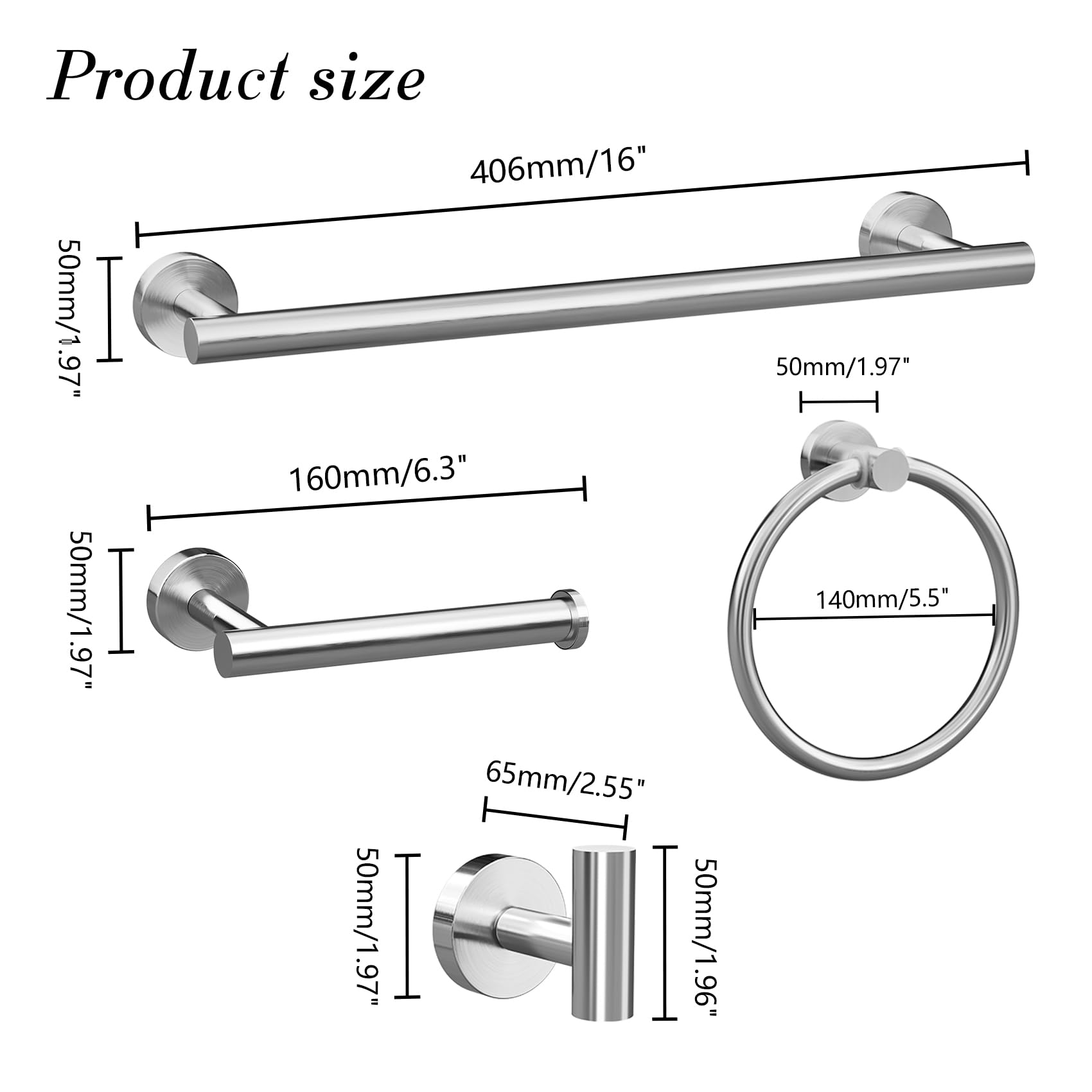 Lckppt 10-Piece Brushed Nickel Stainless Steel Bathroom Accessories Set, Wall Mounted Towel Bar and Racks, Model Lckppt-TB-BS-001