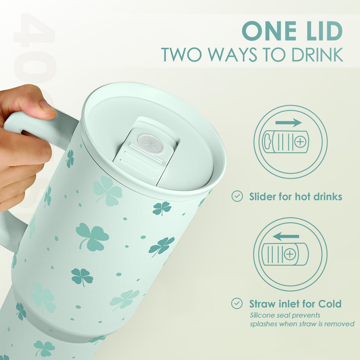 40oz Shamrock Tumbler with Handle and Straw - Insulated Stainless Steel Coffee Travel Mug, Christmas St. Patrick s Day Irish Gi