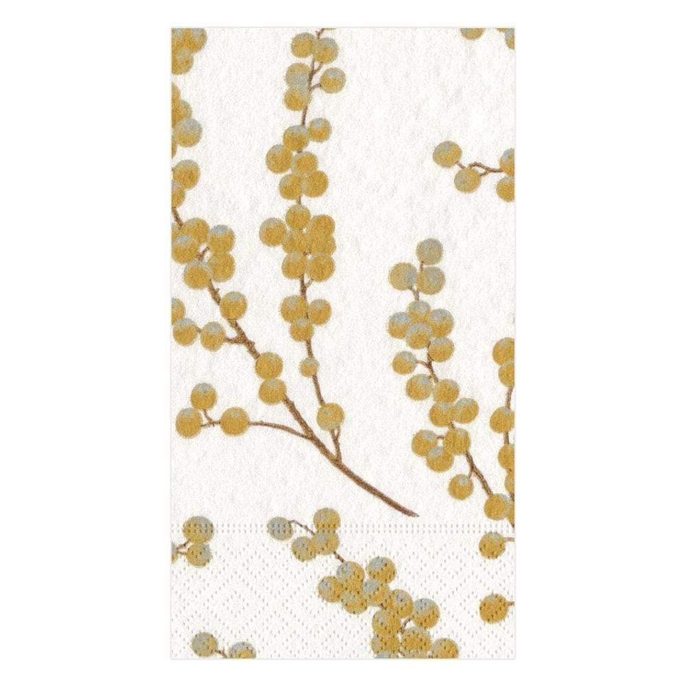 Caspari Disposable Bathroom Hand Towels, Guest Towel - Berry Branches, White & Gold, Pack of 15, Model 5724G