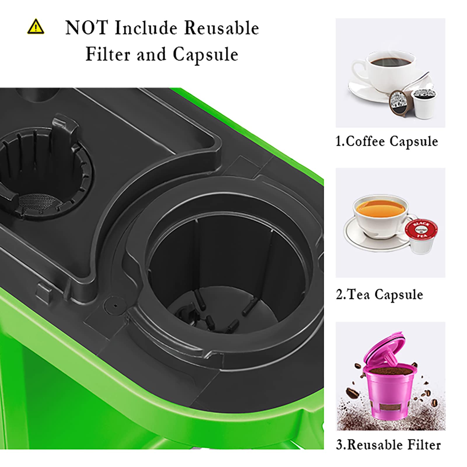 Chulux Single Serve Coffee Maker, Small Single Cup Coffee Maker For K Pod And Ground Coffee, Green