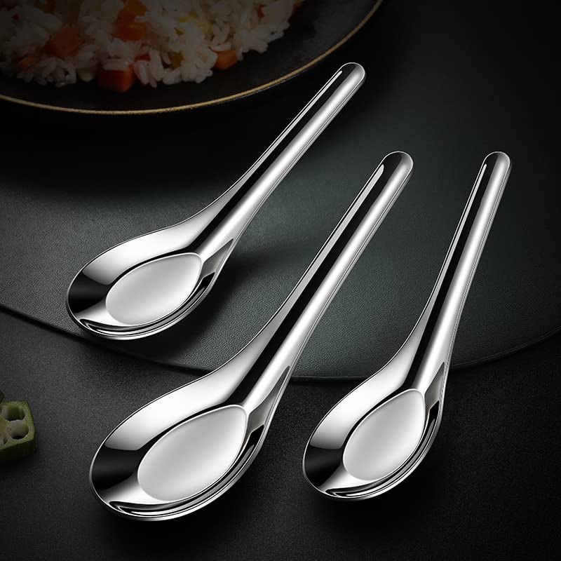 2 Pieces Stainless Steel Soup Spoons Dinner Spoons Soup Spoons Chinese Soup Spoon Asian Soup Spoon Table Spoons Tasting Spoon Fo