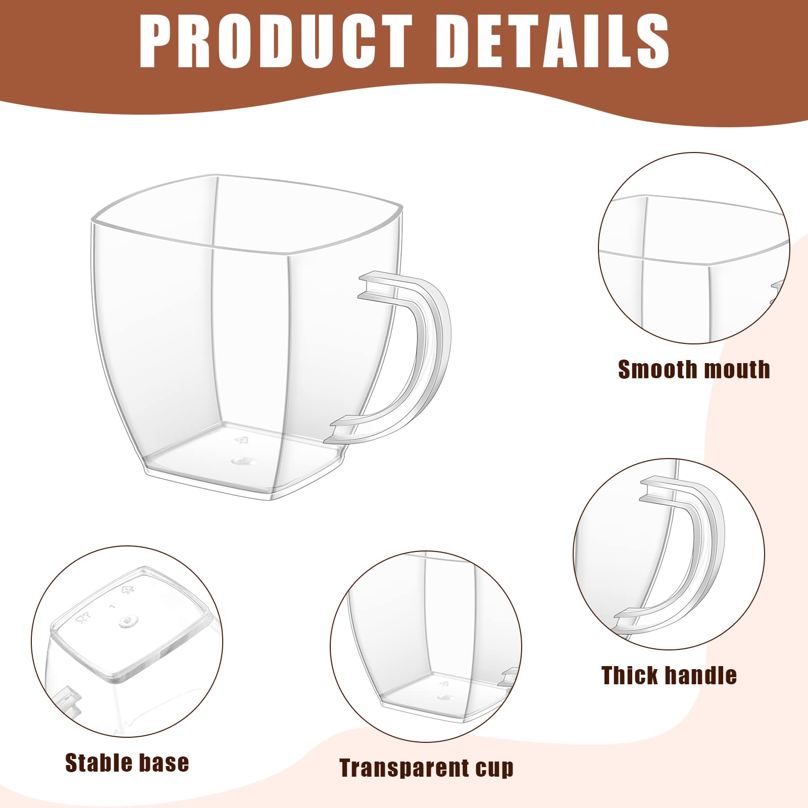 Amyhill 100 Pcs 2 Oz Disposable Tea Cups Mini Plastic Tea Cup Bulk With Handle Hard Plastic Coffee Mug Disposable Square Espress