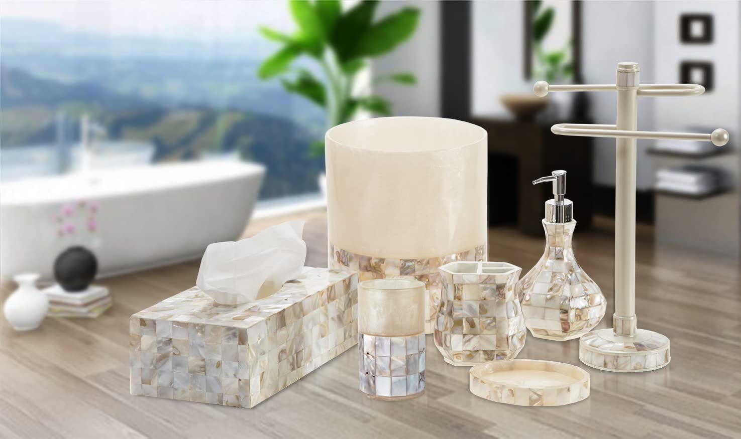 Milano Hand Soap Dispenser For Bathroom, Decorative Countertop Lotion Dispenser Finished In Beautiful Mother Of Pearl, With Dura