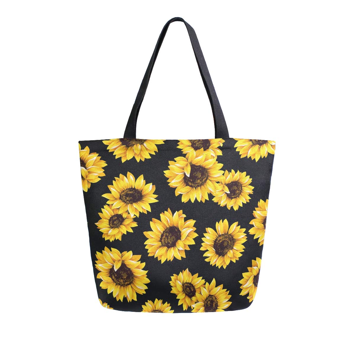 Naanle Sunflower Canvas Tote Bag Large Women Casual Shoulder Bag Handbag, Watercolor Sunflower Reusable Multipurpose Heavy Duty