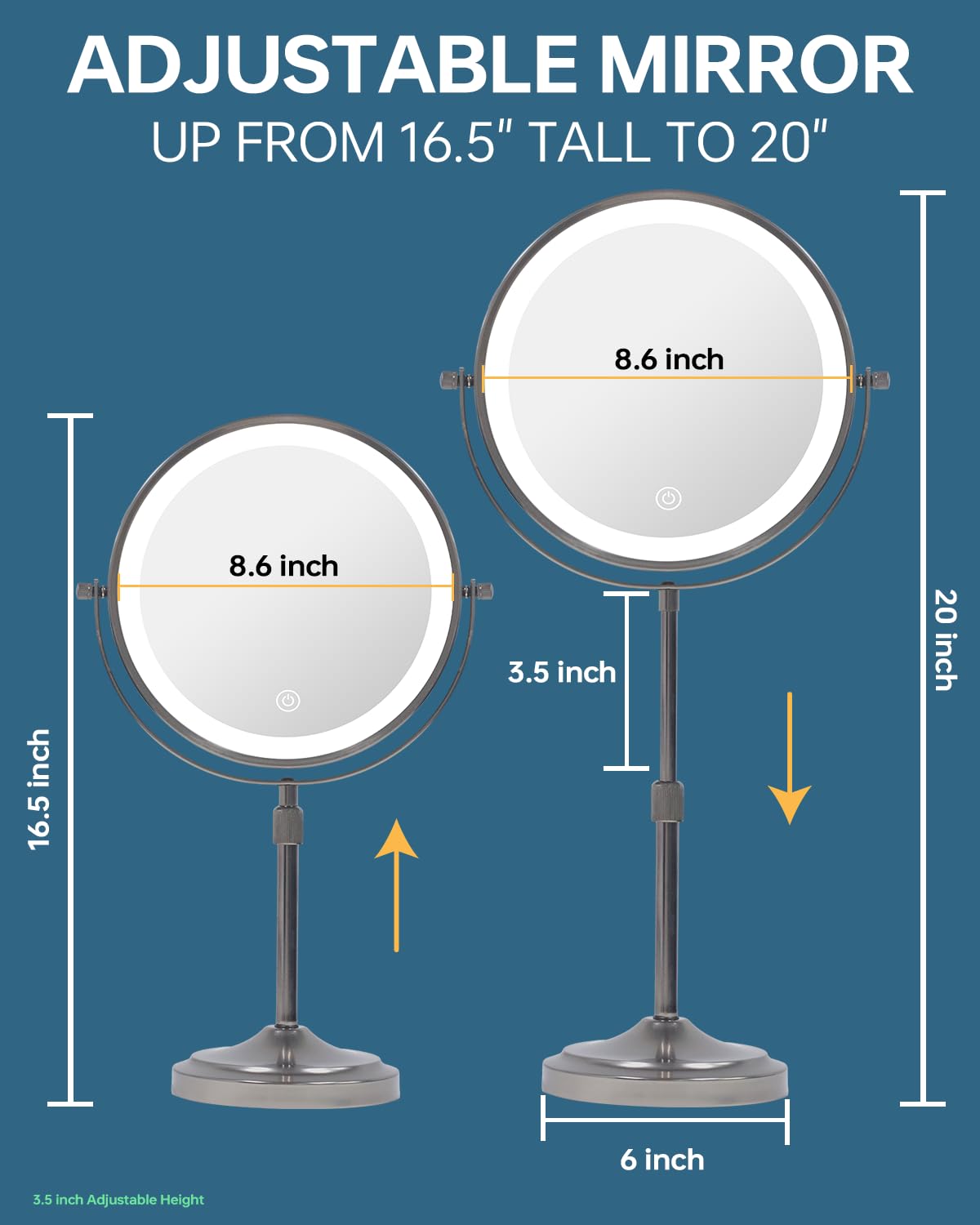 Erlingeryi 9'' Lighted Makeup Mirror With With Lights And Magnification 1X/10X, 5000Mah Rechargeable Magnifying Vanity Mirror, 3