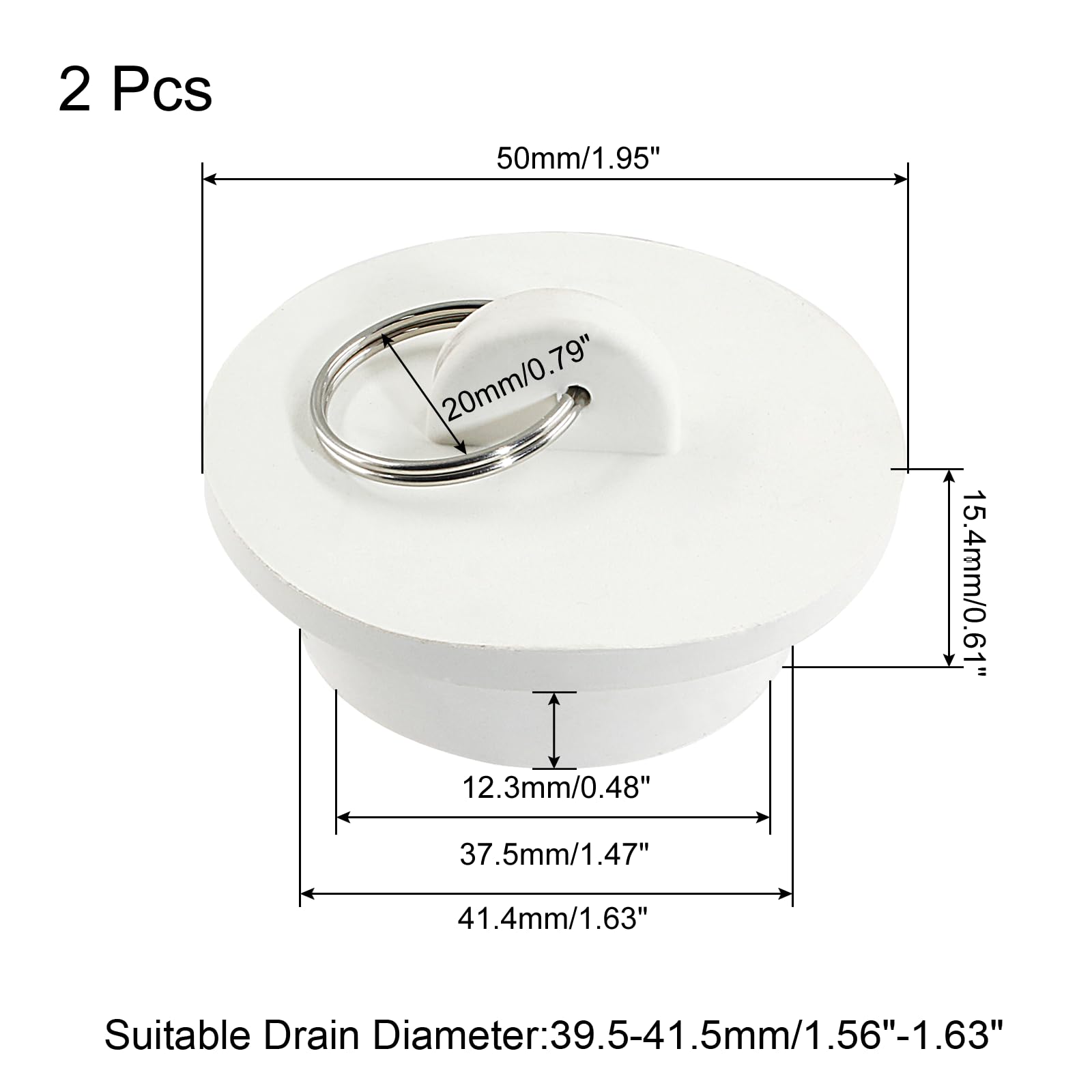 Lifcratms 2Pcs White Rubber Drain Stoppers, 1-5/8 Inch Rubber Sink Plug Sink Stopper Drain Plug With Hanging Ring For Kitchen La