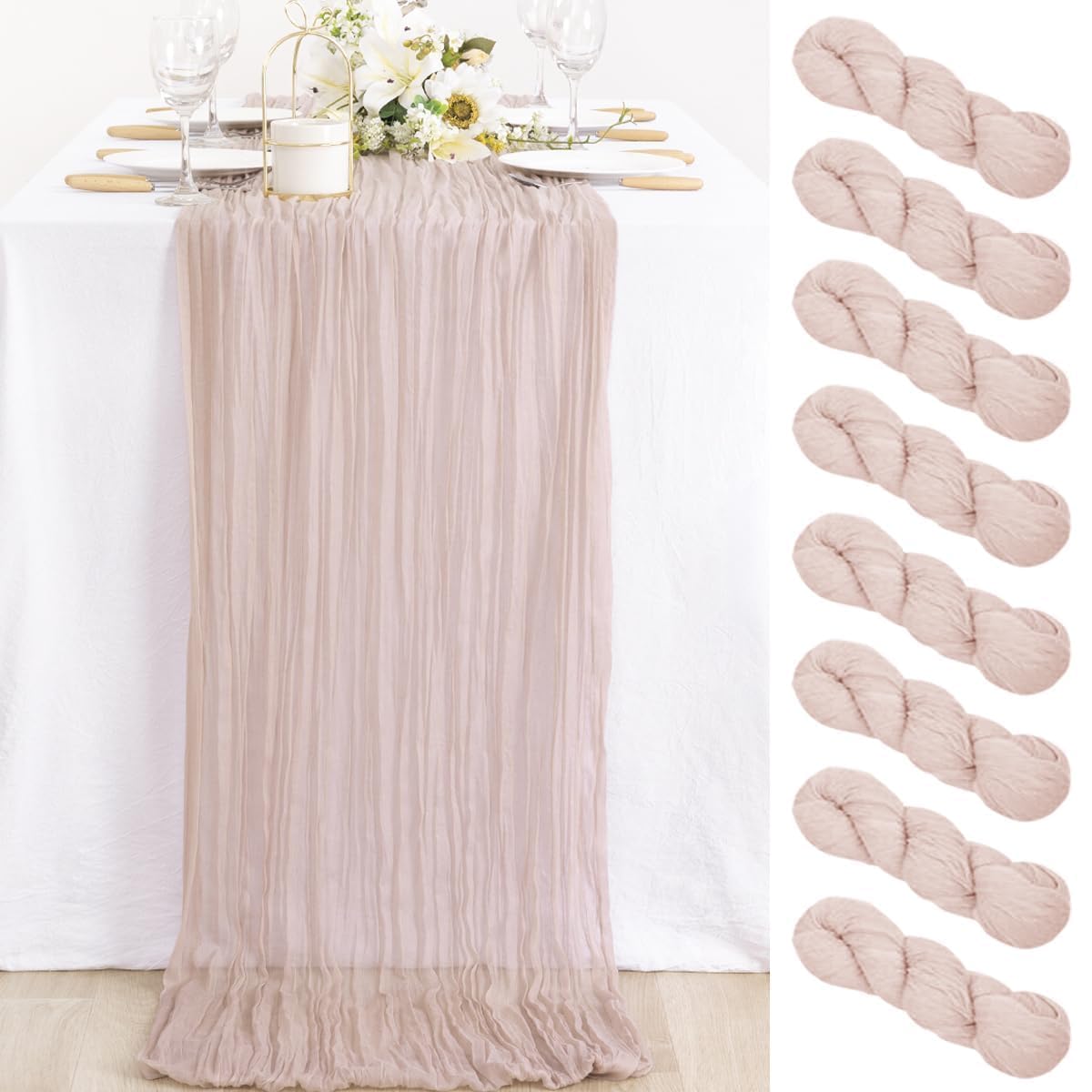 MLMC 8 Pack Pink Valentines Day Table Runner Boho Dusty Pink Cheesecloth Table Runner 10ft Gauze Cheese Cloth Decor 35x120 Inch