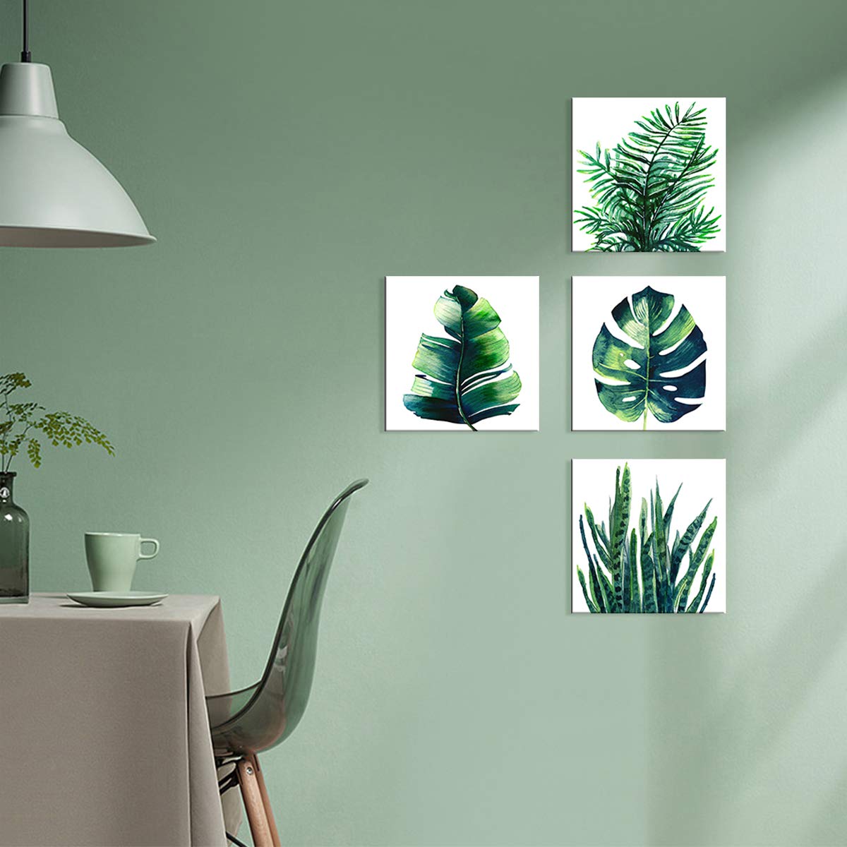 Boho Tropical Wall Art Bathroom Decor Green Plant Pictures Wall Decor For Living Room Minimalist Botanical Leaf Canvas Artworks