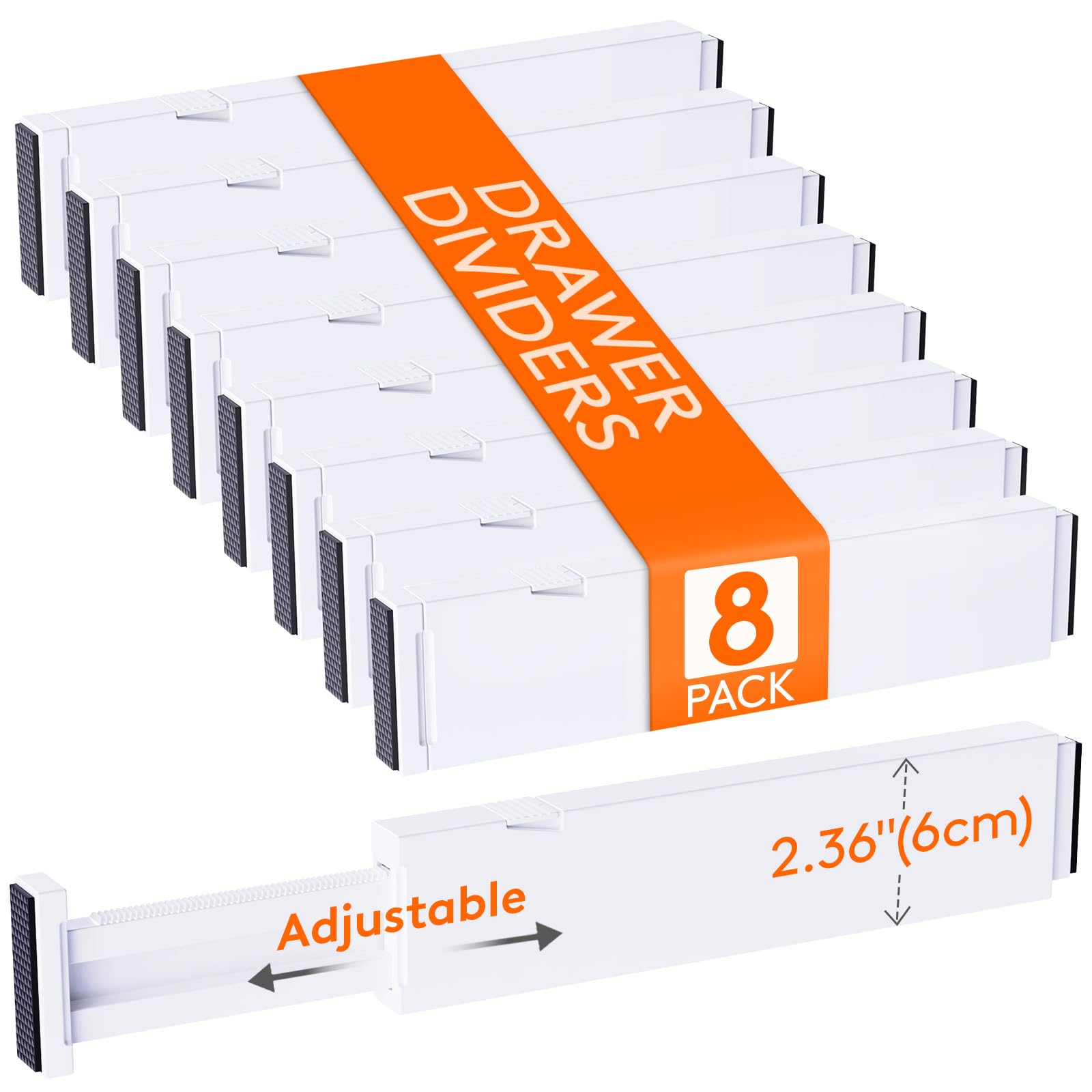 Lifewit 8 Pack Kitchen Drawer Dividers 2.36'' High, 11''-17'' Adjustable Drawer Organizer for Utensils/Clothes/Makeup, Plastic E