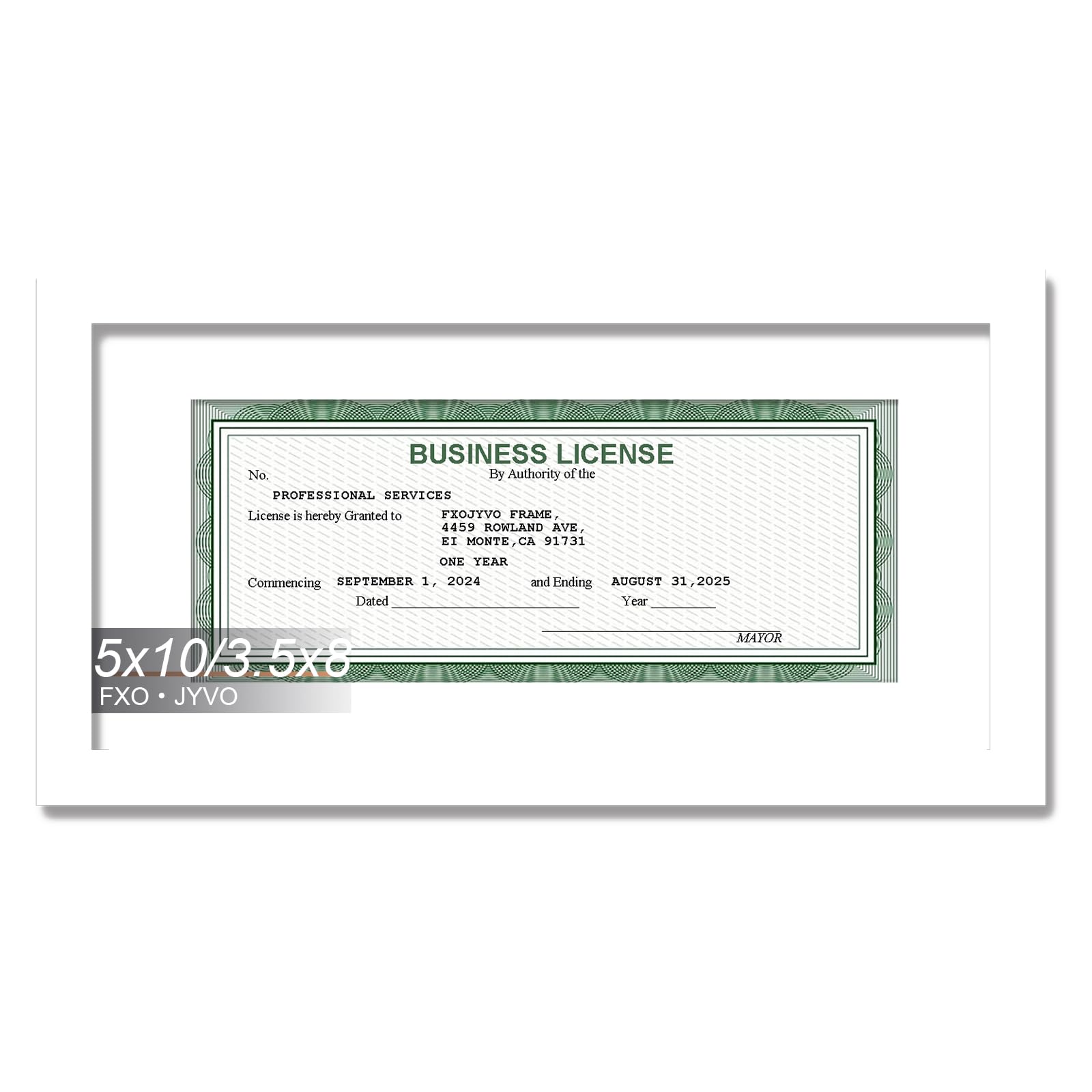 Fxojyvo 5x10 Frame White, Display Business License 3.5x8 with Mat or Picture 5x10 Without Mat Desktop or Wall for License Cosmet