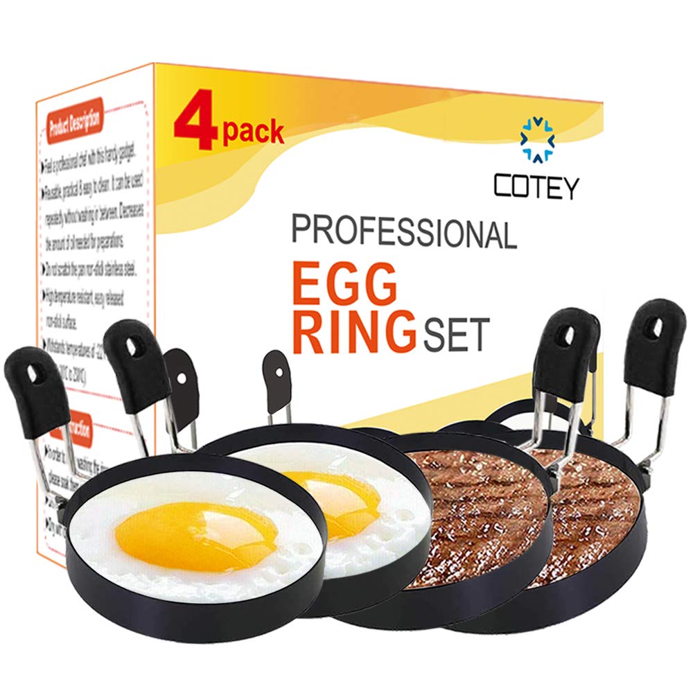 Cotey Large 3.5'' Nonstick Egg Rings Set Of 4, Round Crumpet Ring Mold Shaper For English Muffins Pancake Cooking Griddle - Port