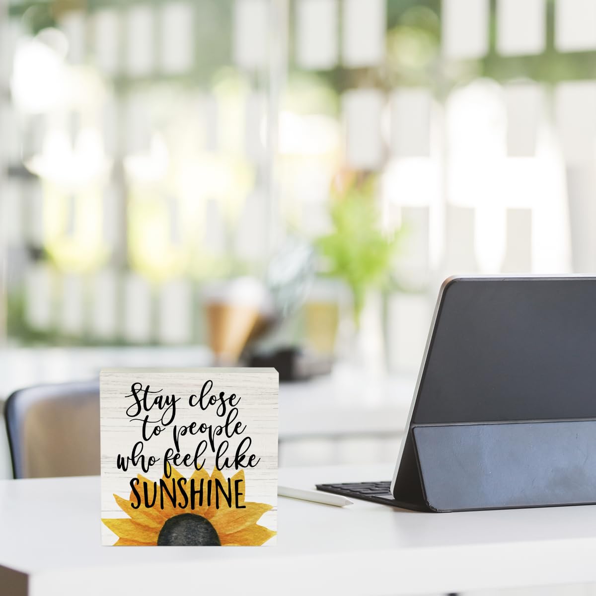 Farmhouse Sunshine Sunflower Wooden Box Sign Rustic Country Sunflower Box Sign Wood Sign Decor Summer Square Wood Sign Home Desk