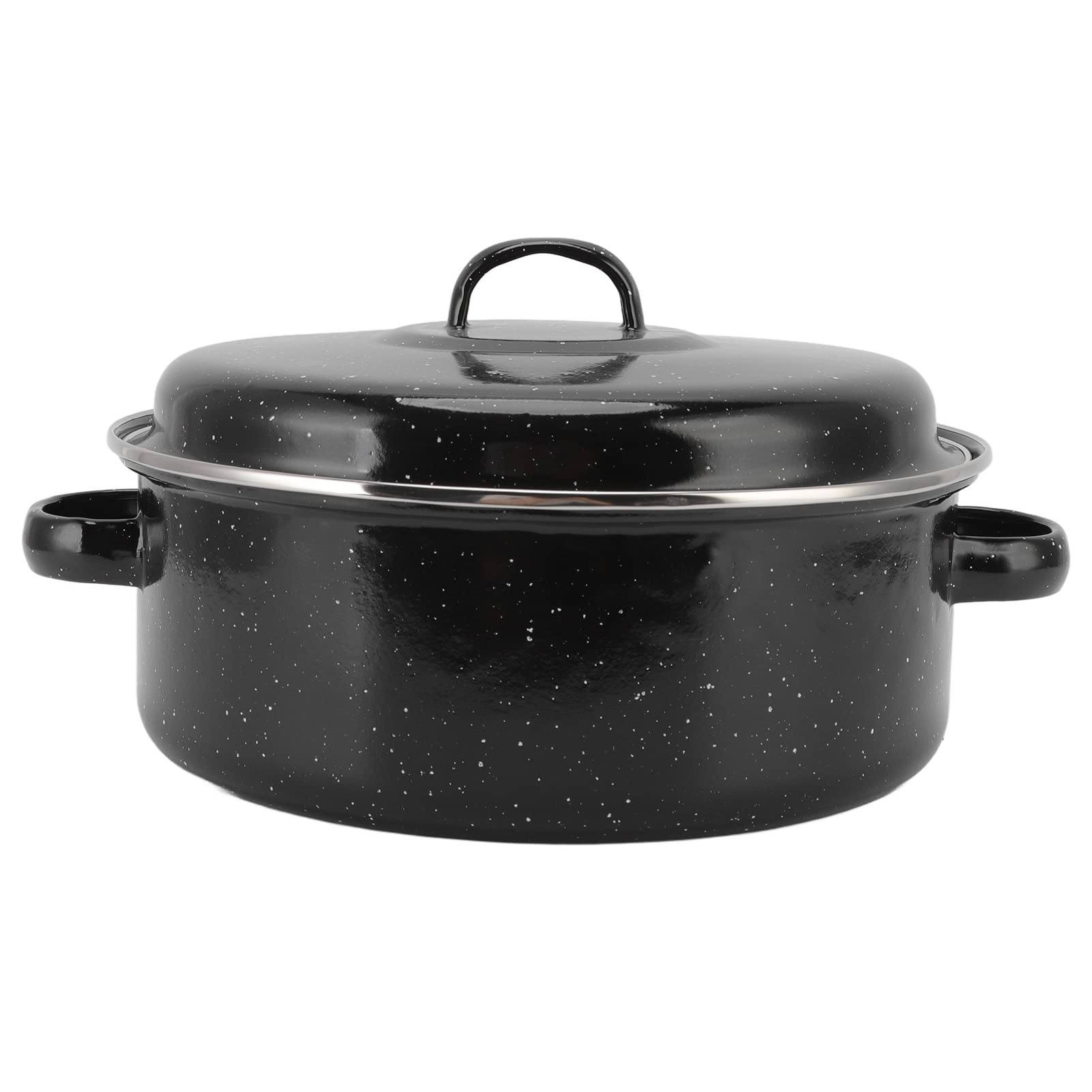 Covered Round Roaster, Non Stick Roasting Pan With Lid And Shelf, Speckled Black Large Capacity Multi Use Roaster Pan, Enamel Br