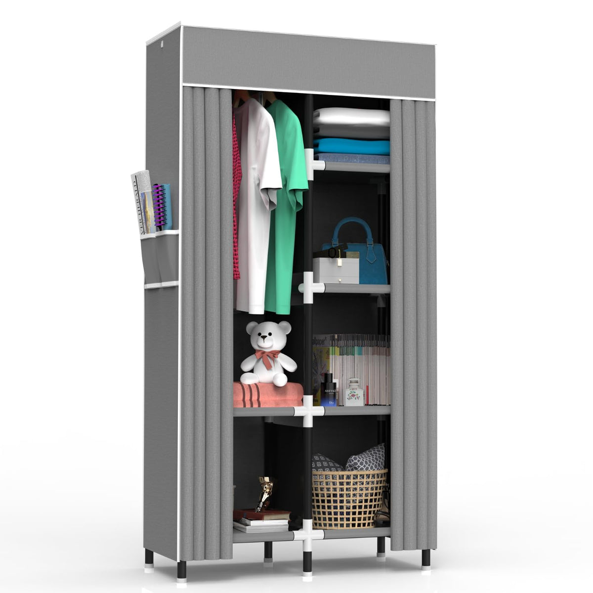 Tidyfy Portable Closet Wardrobe With 6 Storage Shelves And 1 Hanging Rack | Small Closet Clothes Organizer Portable Wardrobe Clo