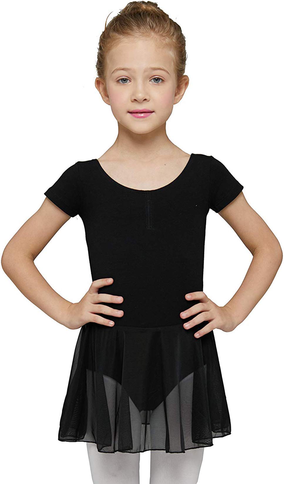 Mdnmd Black Dance Ballet Leotard For Toddler Girls Classic Short Sleeve Tutu Skirt (Age 2-4  2T,3T)