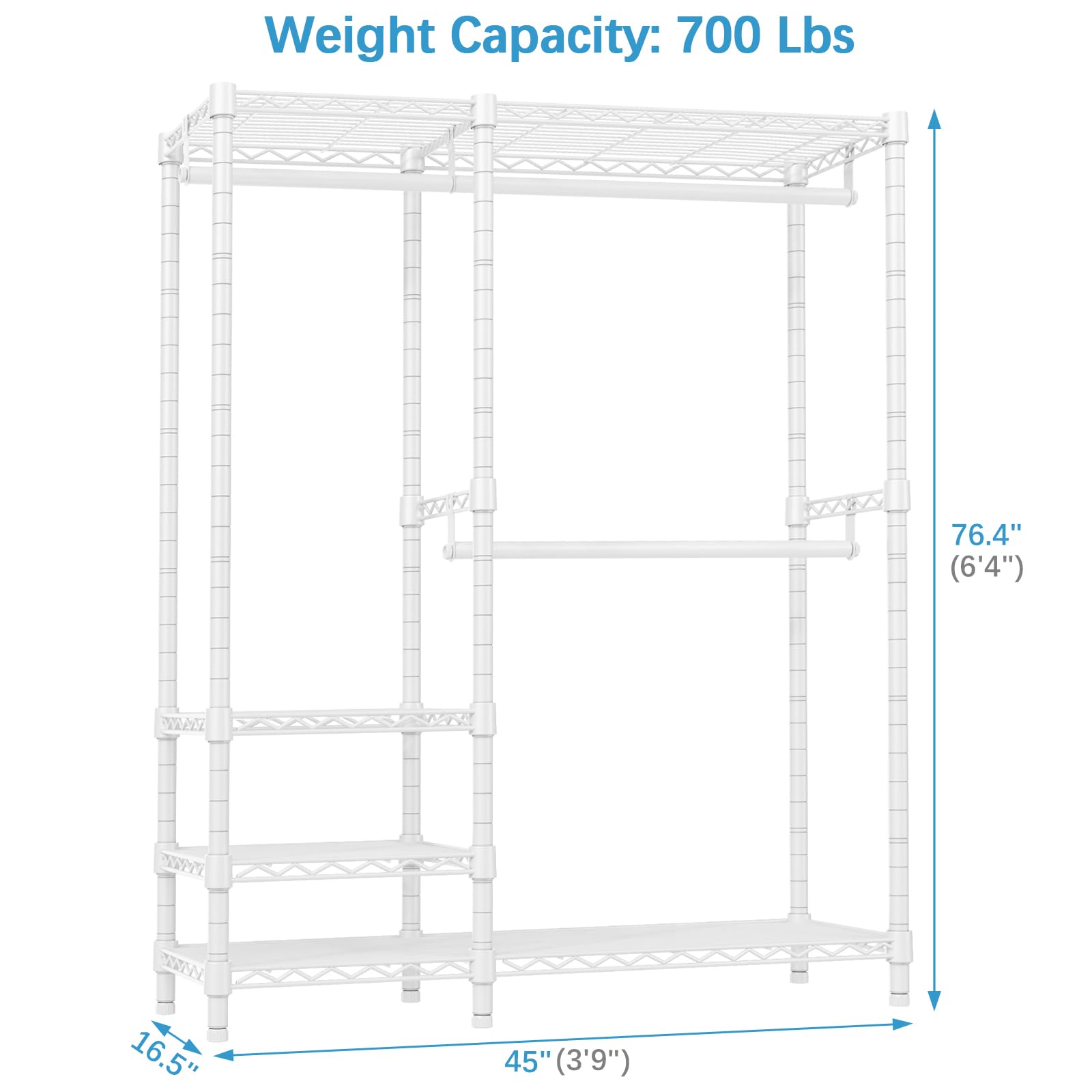 Vipek V2I Garment Rack For Hanging Clothes, Portable Closet System With 4 Adjustable Shelves & 2 Hanging Rods, Heavy Duty Metal