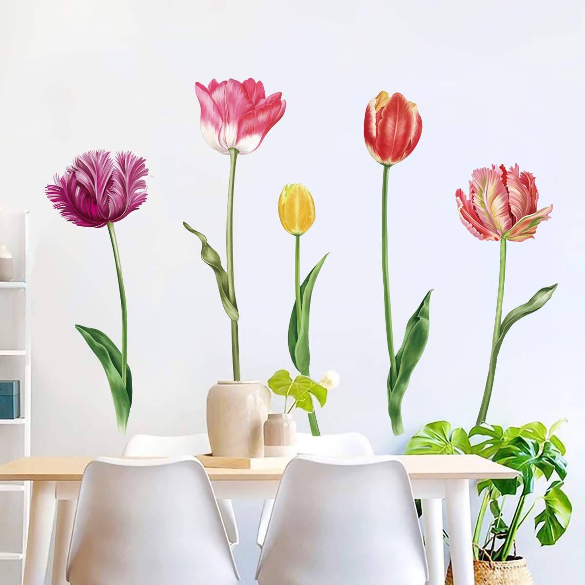 Decalmile 5 Large Tulip Flowers Wall Decals Garden Floral Wall Art Stickers Bedroom Living Room Home Decor Gifts For Mom(H: 37 I