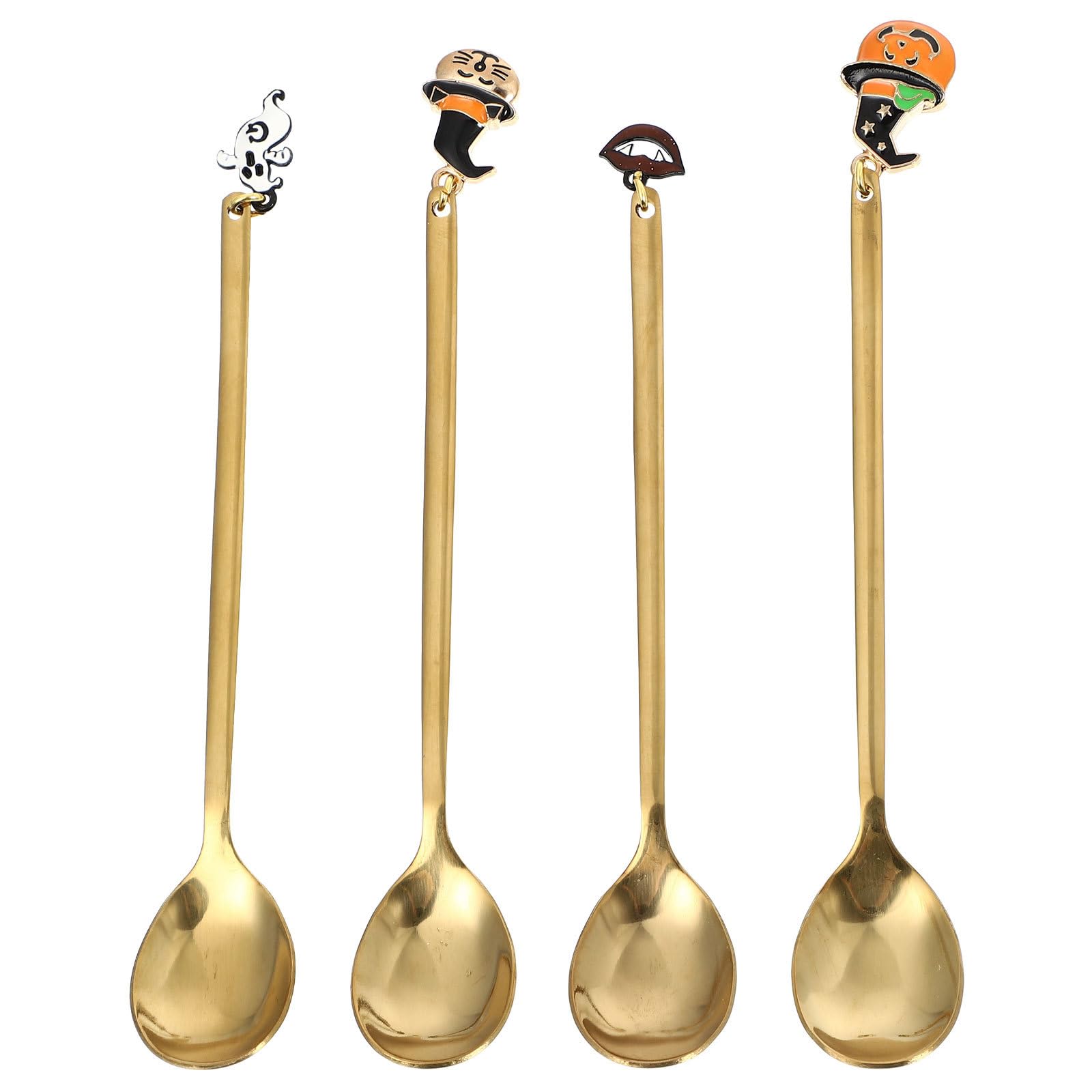 Hemoton 4Pcs Stainless Steel Coffee Spoon With Halloween Charm Tea Spoon Dessert Tableware Stirring For Sugar Mixing Ice Cream D