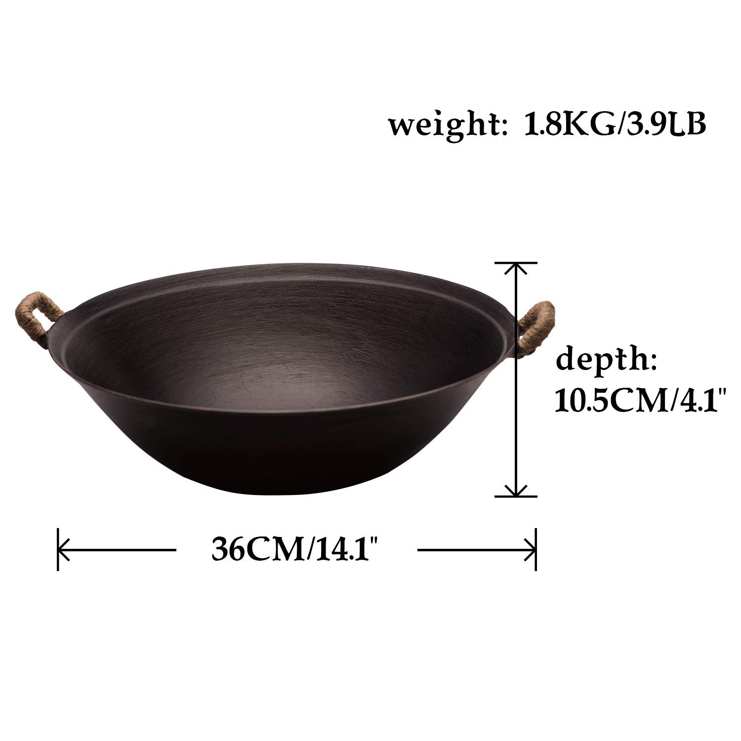 ??? Zhensanhuan Handmade Cast Iron Wok No Coating No Painting Healthy, Flat Bottom, Induction Suitable (36Cm (14.2Inches))