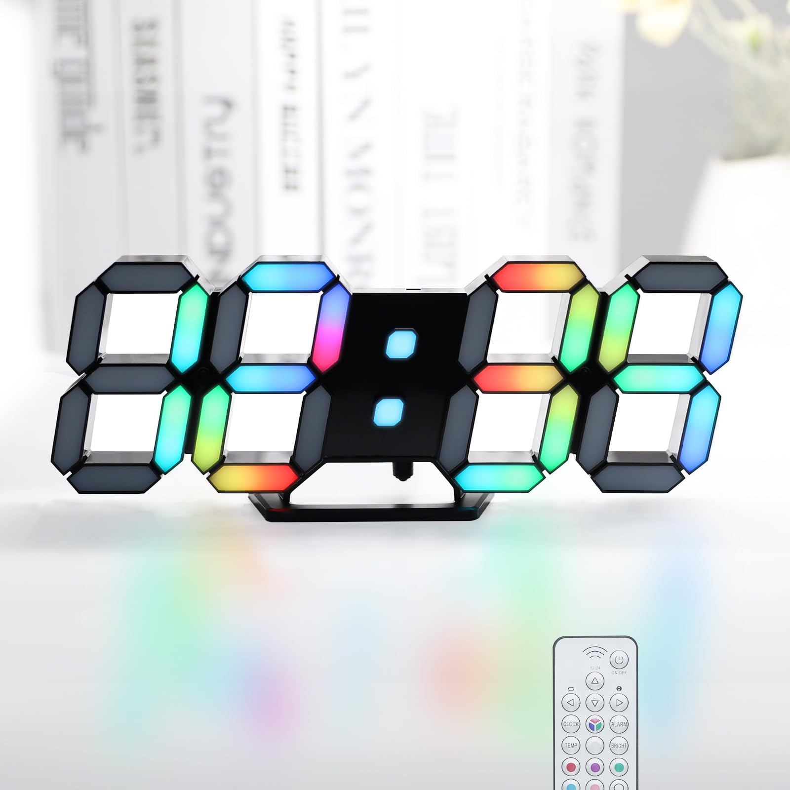 KOSUMOSU LED Digital Clock Neon Clock 9.7 Black Gaming Clock RGB LED Wall Clock for Living Room Desk Clock Large Display Clock f