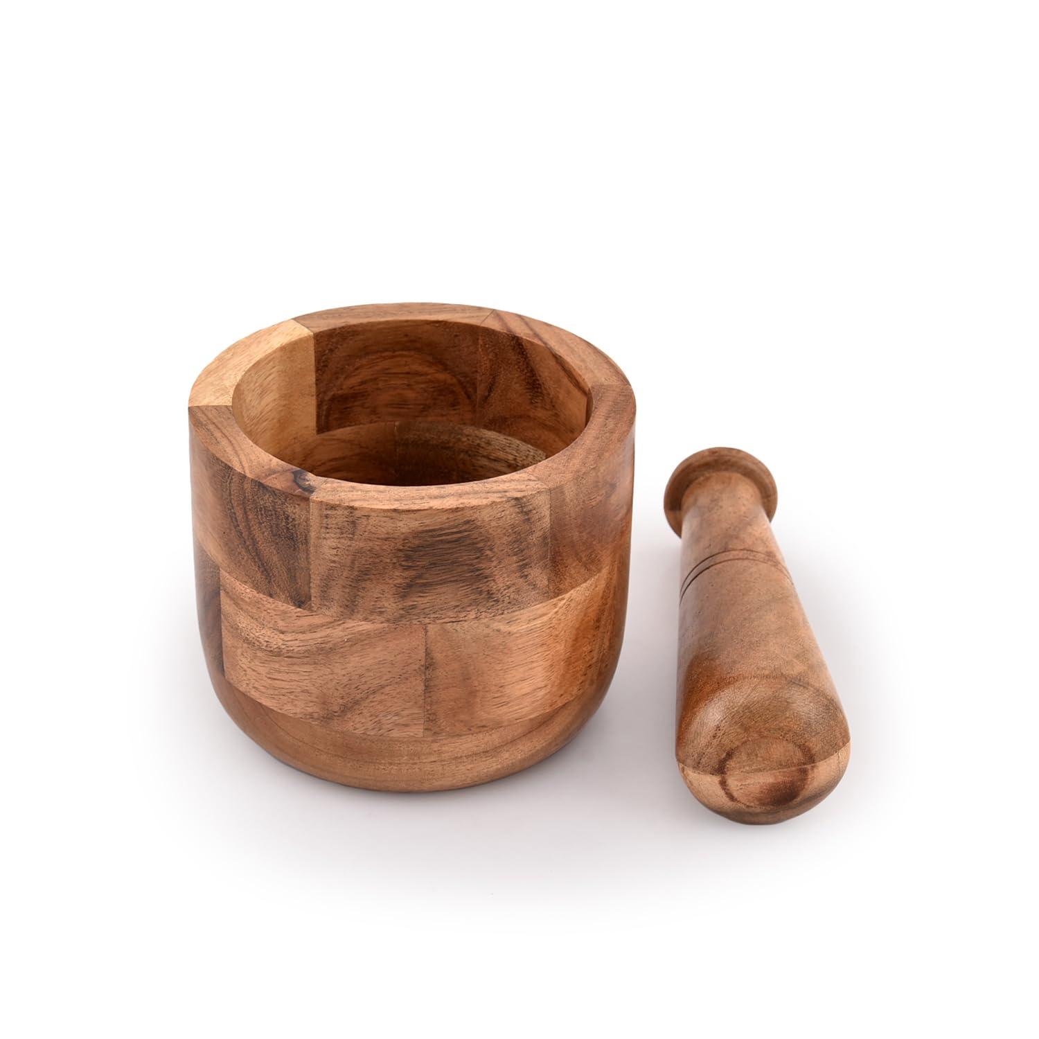 Samhita Handmade Acacia Wood Mortar And Pestle Perfect For Grinder For Herbs, Garlic, Walnut Spices & Kitchen Essentials Usage