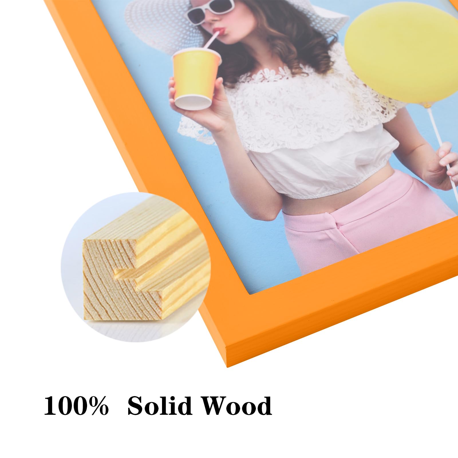 wyooxoo 8x10 Picture Frames Set of 4 Orange Made of Solid Wood Photo Frames Colorful Frame with HD Plexiglass, Wall Mount and Ta