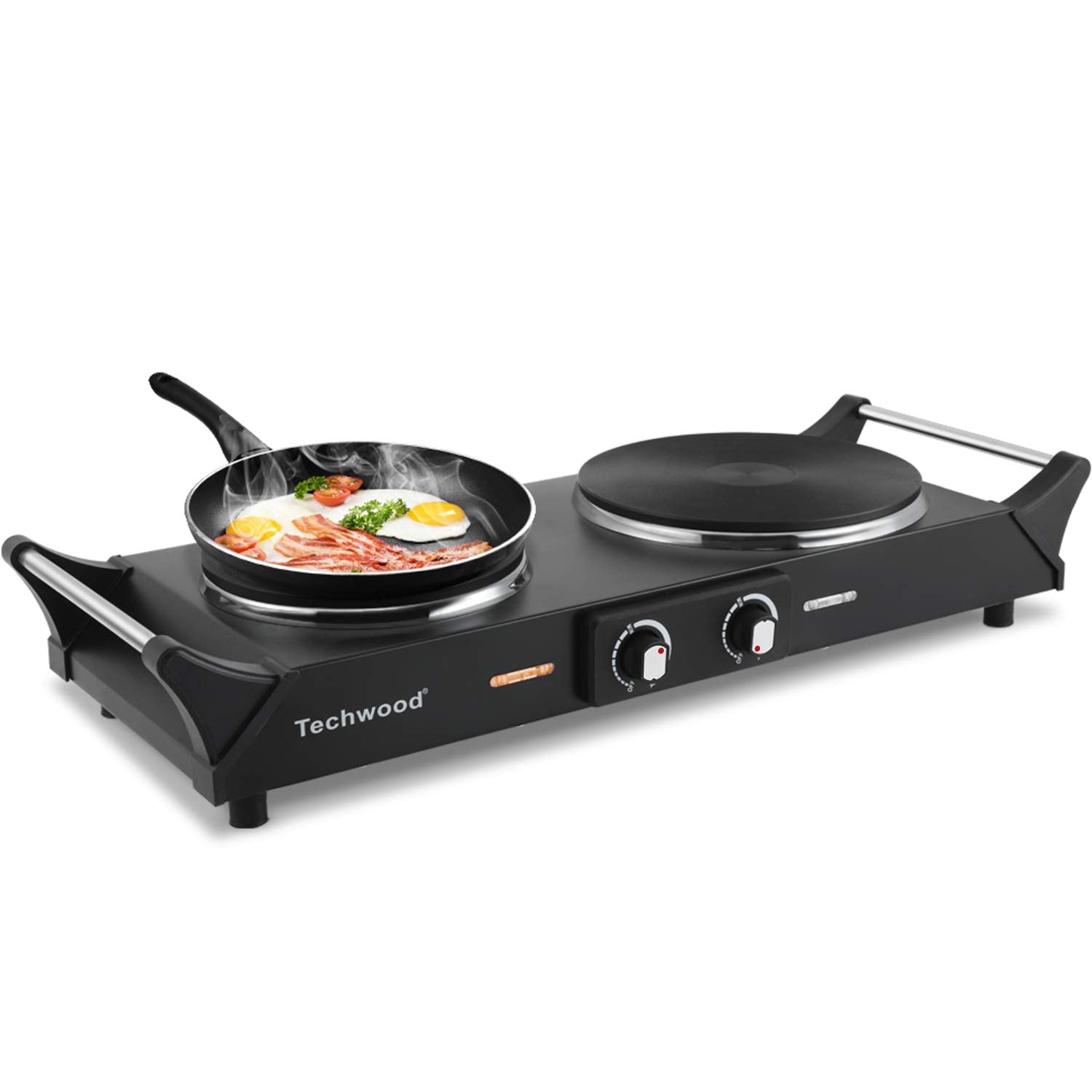 Techwood 1800W Hot Plate Portable Electric Stove Countertop Double Burner with Adjustable Temperature & Stay Cool Handles, 7.5  